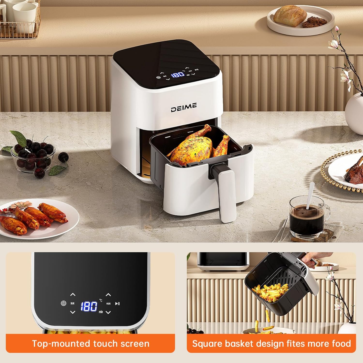 DEIME Heißluftfritteuse, 2,5 l, klein, digital, Airfryer, platzsparend, kompakt zum Backen, Aufwärmen, Braten für schnelle und einfache Mahlzeiten, Mini, kompakt und leise, antihaftbeschichtet – Bild 5