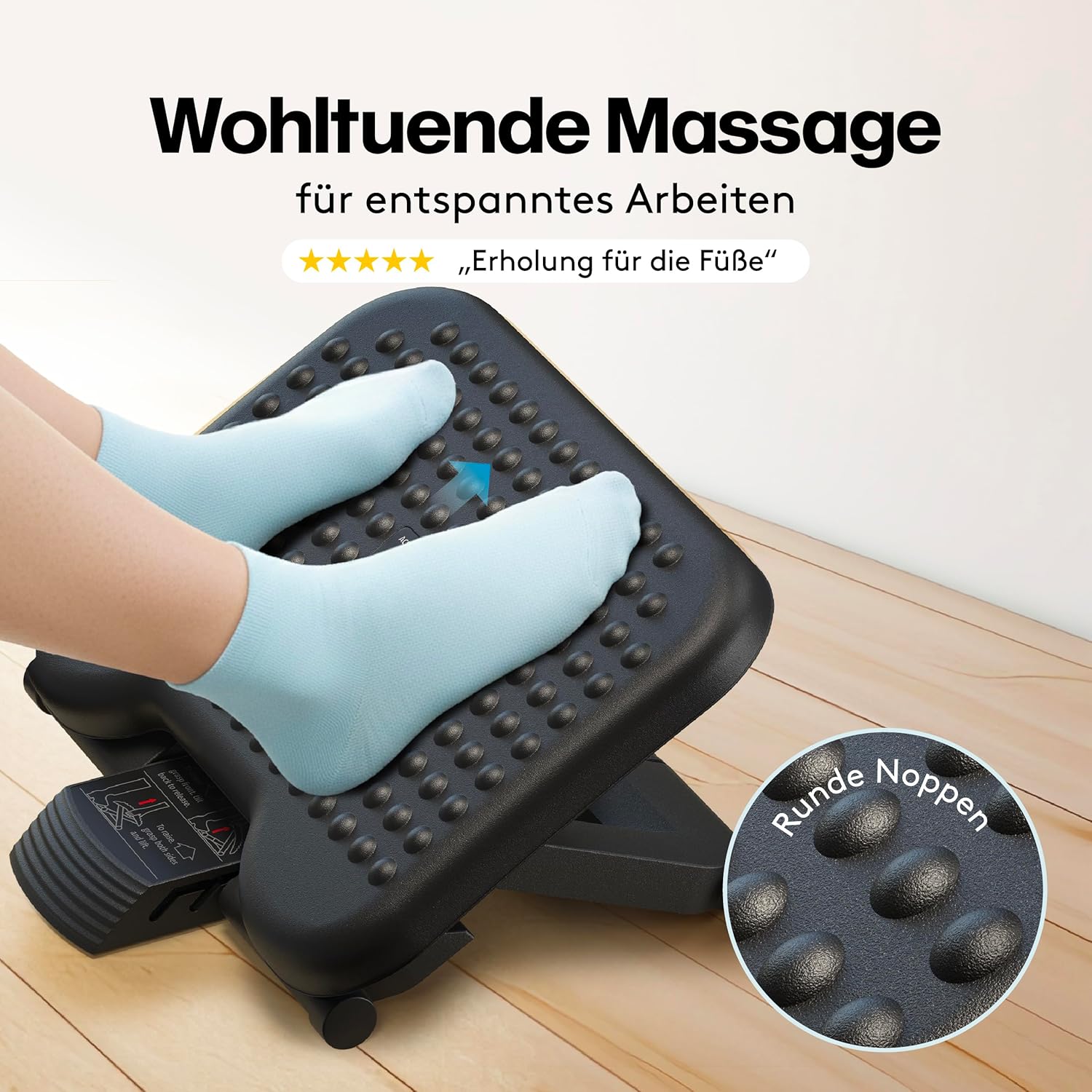 ACROPAQ Fußstützen-Schreibtisch – Fußstütze mit 3 verstellbaren Höhen, Massagefunktion, neigbar von -30° bis +30° für maximalen Komfort – Fußhocker, Stehmatten-Schreibtisch, Fußhocker – Bild 5