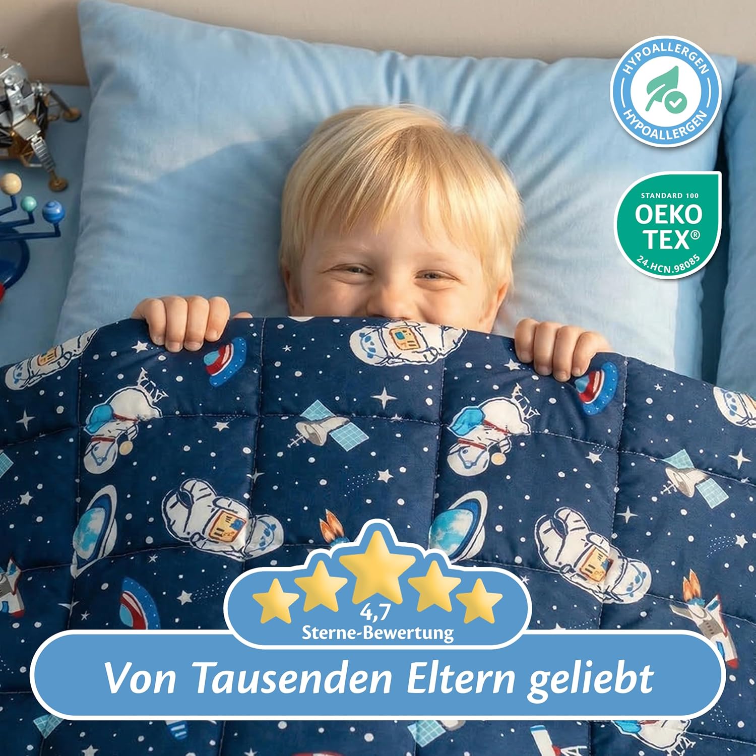 Ella Gewichtsdecke für Kinder, 2,4 kg, 90 x 120 cm – Therapiedecke zum Stressabbau und bei Angstzuständen, hypoallergene Glasperlen, weiche und kühlende Außenschicht aus Baumwolle für Kinder von 15–25 kg – Platz – Bild 7