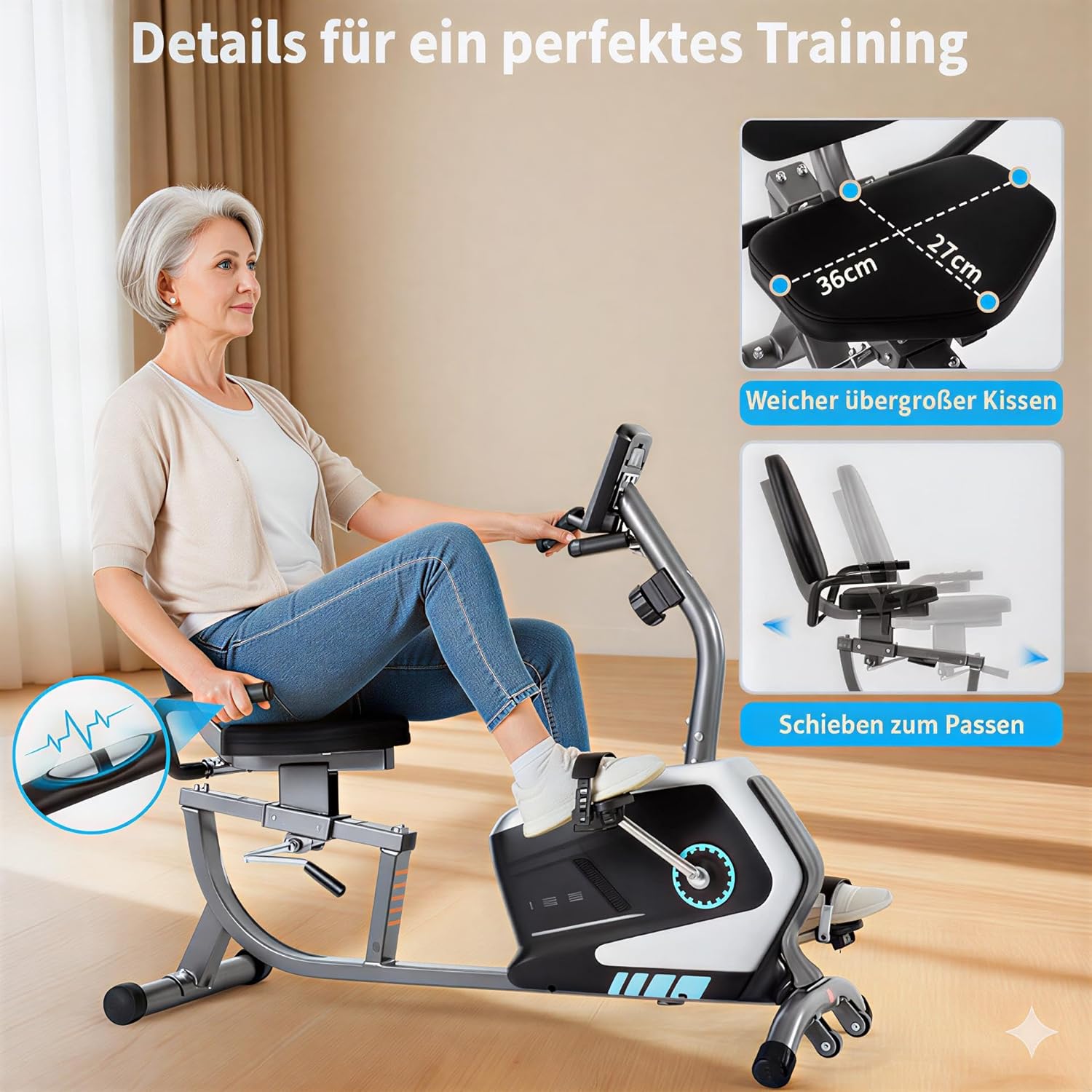 ISE Ergometer Heimtrainer mit Magnetbremssystem, Transporträdern, Pulssensoren und LCD-Display, 8 einstellbare Widerstandsstufen – Bild 6
