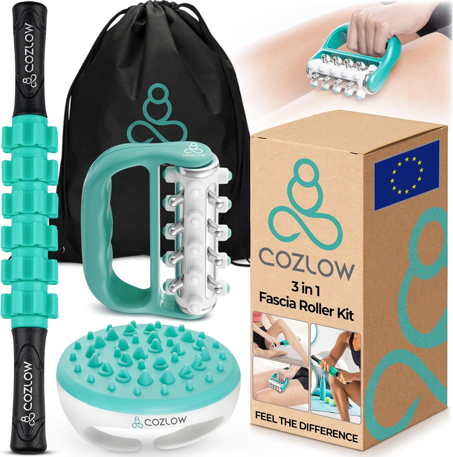 3-in-1-Faszienrollen-Set, hilft, das Auftreten von Cellulite zu reduzieren und fördert die Durchblutung, Faszienmassagegeräte für Oberschenkel, Hüften, Arme und Körper von Cozlow