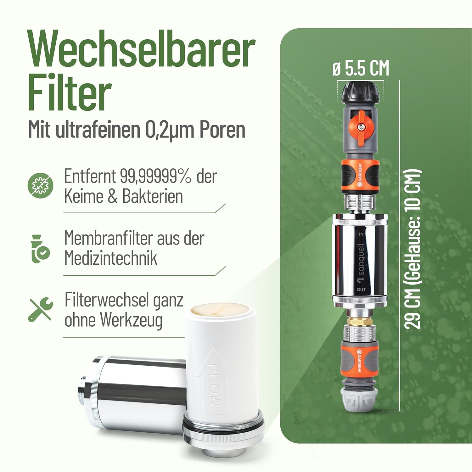 Wasserfilter Camping Wohnmobil, Caravan Explorer | Keimbarriere | Medizintechnik | Sauberes Trinkwasser für unterwegs | Einfüllfilter für Frischwassertank | Komplettset | Bis zu 8 Liter/Minute | Silber – Bild 6
