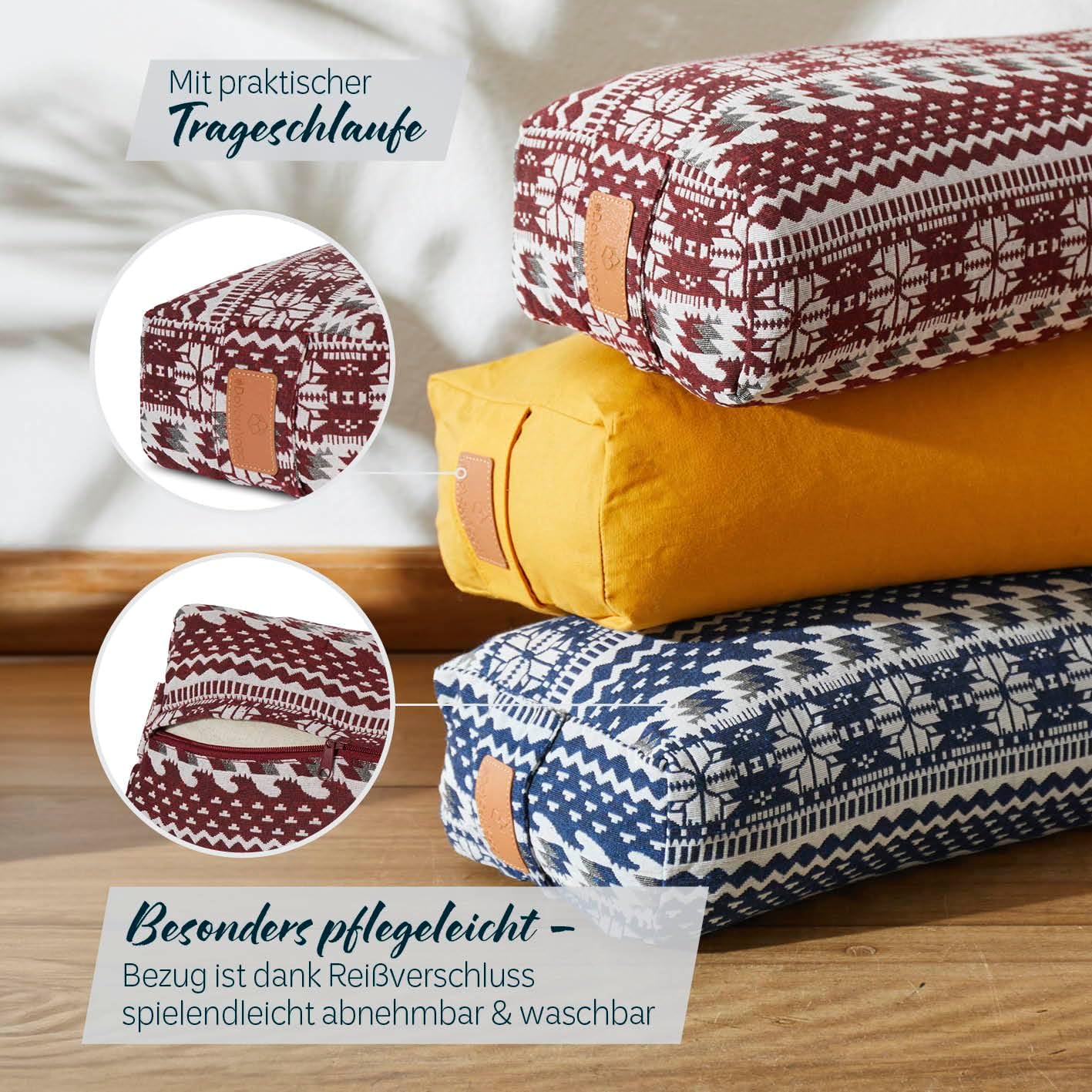 #DoYourYoga Paravati Yoga Bolster 67 cm x 13 cm gefüllt mit Bio-Dinkelspelzen (KBA) oder Bio-Buchweizenspelzen (KBA), Yogakissen mit waschbarem Bezug, Sitzkissen & Zafu-Kissen für Yin Yoga – Bild 6