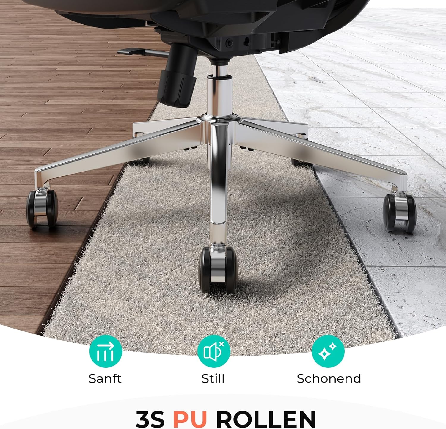 CAPOT Ergonomischer Bürostuhl aus Netzstoff, verstellbarer Schreibtischstuhl mit hoher Rückenlehne, 180 kg, 4D-Klapparme, 3-stufige neigbare Rückenlehne, 3D-Kopfstütze, PU-Räder, drehbarer Computerstuhl für – Bild 8
