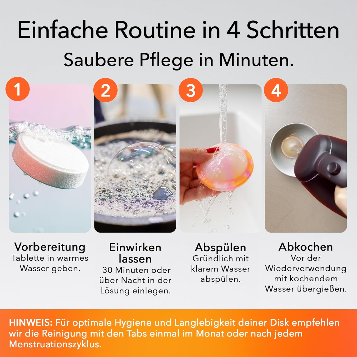 PERIOD Disk Tabs – Natürliche Reinigung für Menstruationstassen und Menstruationsscheiben – Entfernt hartnäckige Flecken und Gerüche, ohne die Bandscheiben und Tassen zu beschädigen – 6-Monats-Vorrat – Bild 5
