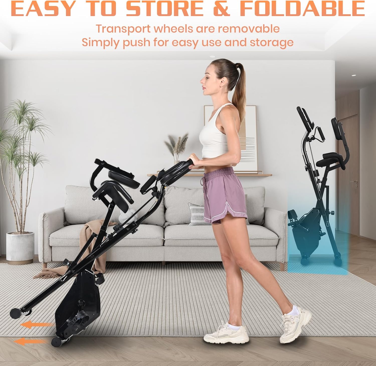 Dskeuzeew Heimtrainer Fahrrad klappbar für Zuhause 4-in-1 faltbares Ergometer Heimtrainer 150 kg Tragkraft mit einstellbarem Magnetwiderstand und LCD-Display Fitnessfahrrad mit Handpulssensoren – Bild 8