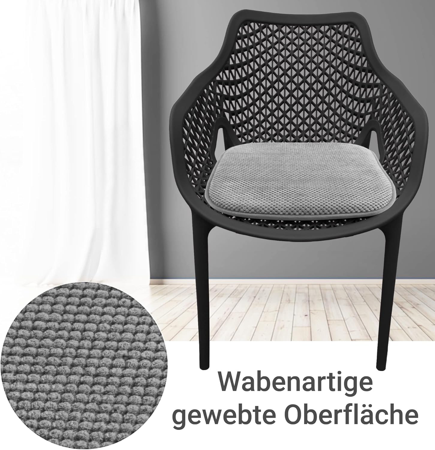 Bequemes und praktisches Gelkissen, 40 x 40 cm, Stuhlkissen mit modernem Memory-Schaum, gepolstertes Sitzkissen, Outdoor- und Indoor-Gartenkissen, Stuhlkissen, rutschfest, Farbe: Hellgrau, 4er-Set – Bild 5