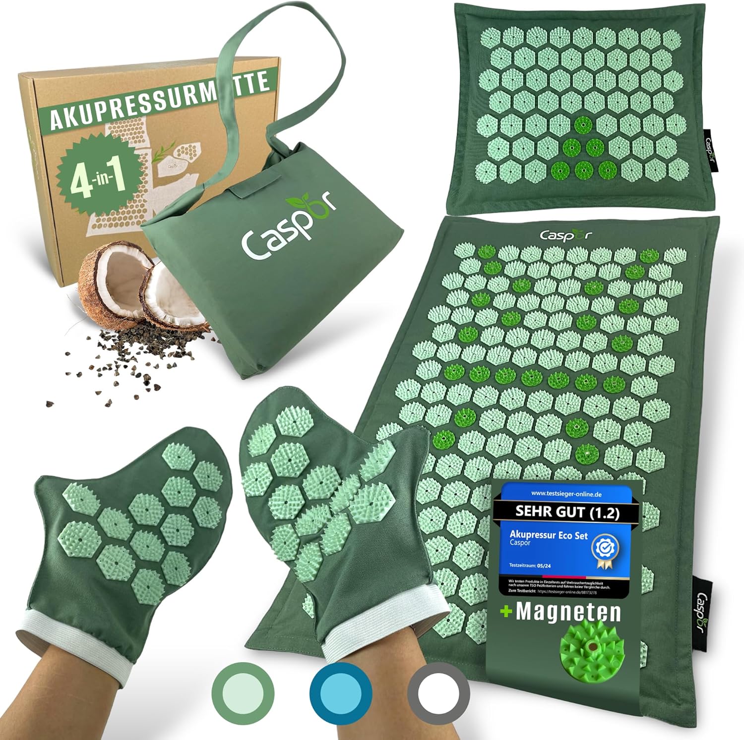 Akupressurmatten-Set mit Kissen, Tasche, Massagehandschuhen, Akupunkturmatte, Entspannungsgeschenk, Massagematte, Akupressurmatte hilft bei Verspannungen, Rückenschmerzen Caspor