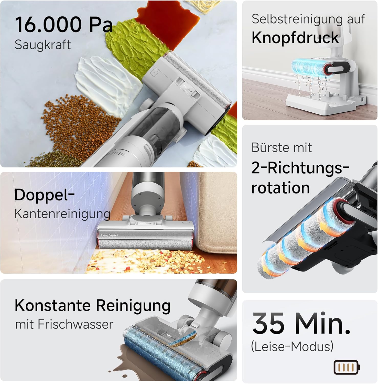 Dreame G10 Pro Nass- und Trockensauger, 16.000 Pa Saugleistung, Doppelkanten-Reinigungsbürste, Selbstreinigung mit 2 Drehrichtungen, 35 Minuten Laufzeit, großes LED-Display, 75 dBA – Bild 11