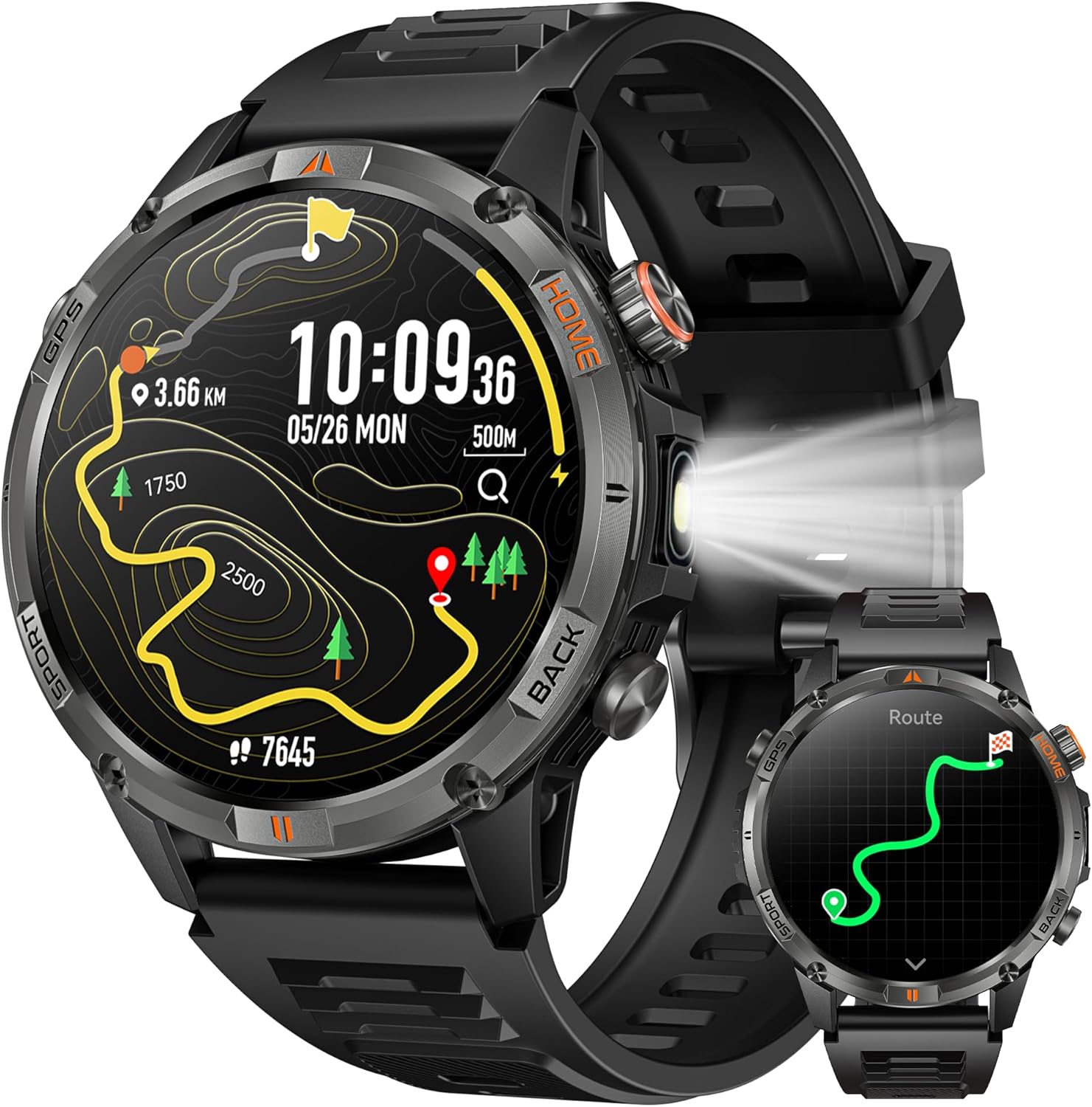 GPS-Smartwatch für Herren, Militäruhr: 1,46 Zoll Fitness-Tracker, 580 mAh, Smartwatch, IP68, wasserdicht, Fitnessuhr mit Schrittzähler, Herzfrequenzmesser, Blutdruck, Telefonfunktion, Digitaluhr für iOS