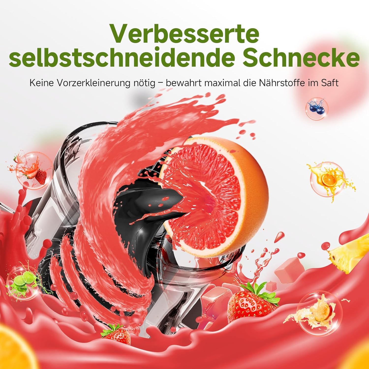 AMZCHEF Slow Juicer Entsafter mit 118 mm großer Einfüllöffnung für ganze Früchte und Gemüse, 180 W Kaltentsafter, leicht zu reinigen, Silber – Bild 7