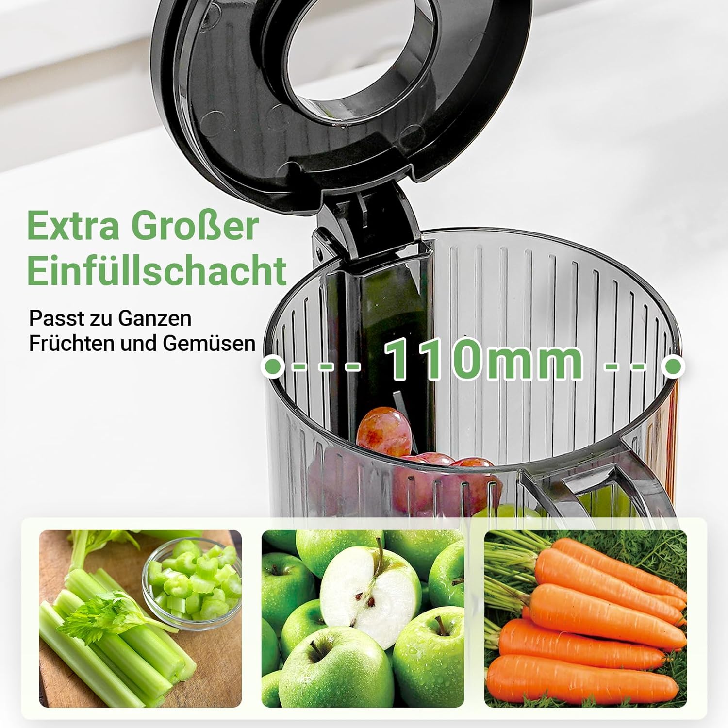 AAOBOSI SlowJuicer für Gemüse und Obst, hohe Saftausbeute, elektrischer Entsafter mit Umkehrfunktion, leicht zu reinigen, BPA-frei – Bild 3