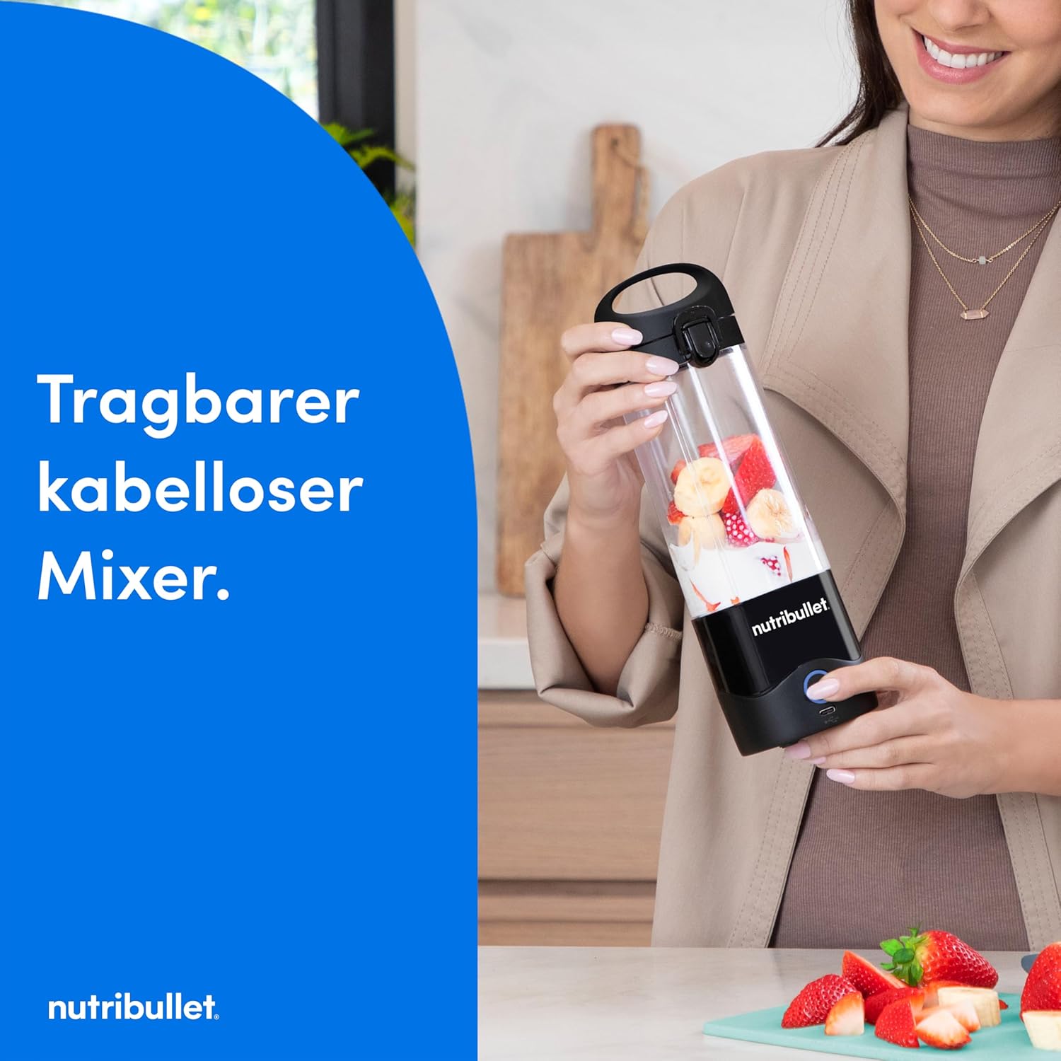 Nutribullet Tragbarer Smoothie-Maker to Go, 475 ml BPA-freier Becher, kabellos, wiederaufladbar für 15+ Mixen, tragbarer Mini-Mixer für Mix & Go, zerkleinert Eis und Obst, Schwarz, NBP003B – Bild 2