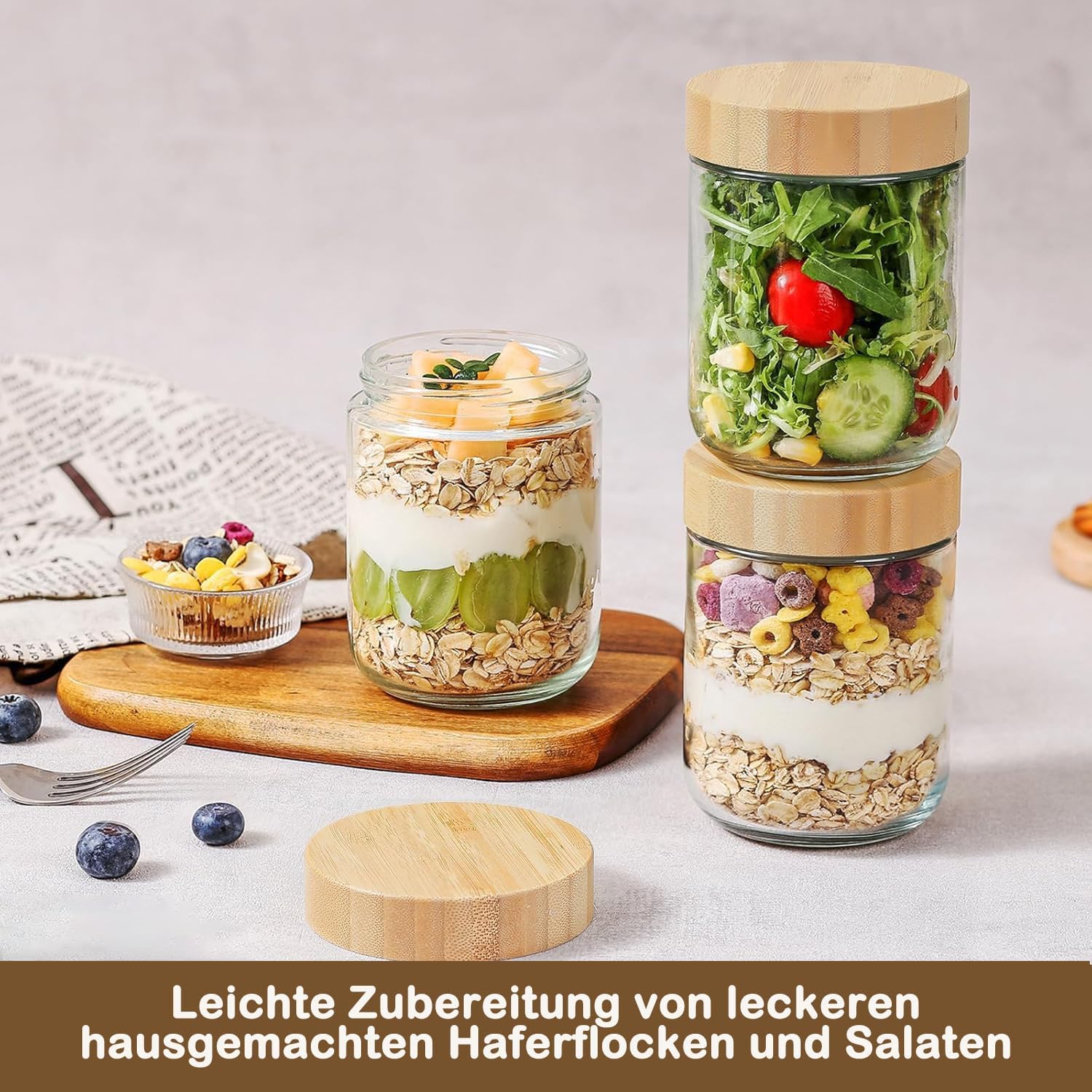 2 Stück 500 ml Mehrzweck-Einmachgläser mit Schraubdeckel, Meal-Prep-Gläser für Overnight Oats, luftdichte Gläser zum Aufbewahren, Marinieren und Vorbereiten von Mahlzeiten, Mehrzweck-Einmachglas – Bild 4