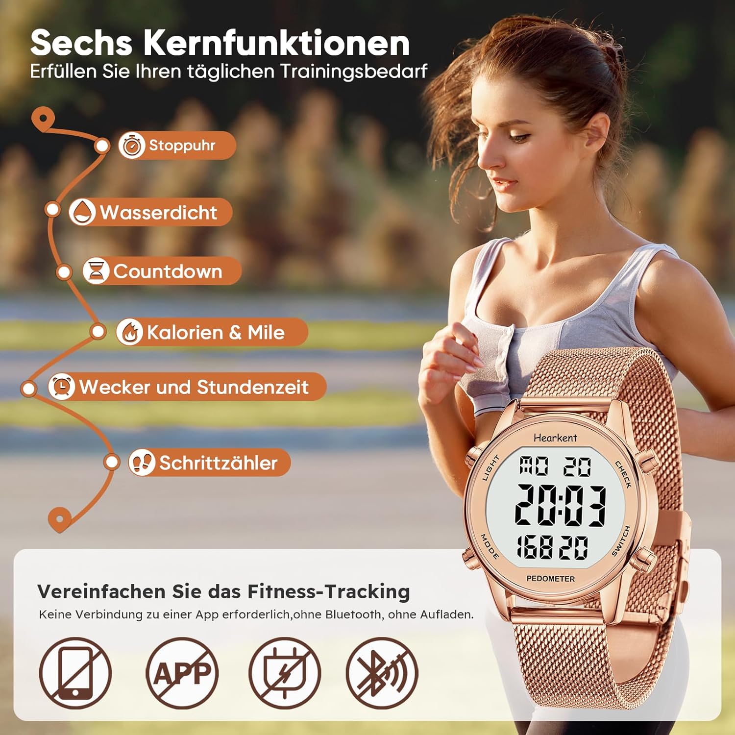 Schrittzähler Uhr,Wasserdicht Fitness Tracking Digitale Uhr,Ohne Bluetooth und APP,Seniorenuhr mit Schrittzähler Kalorienzähler,Sportuhr zum Gehen/Laufen – Bild 4
