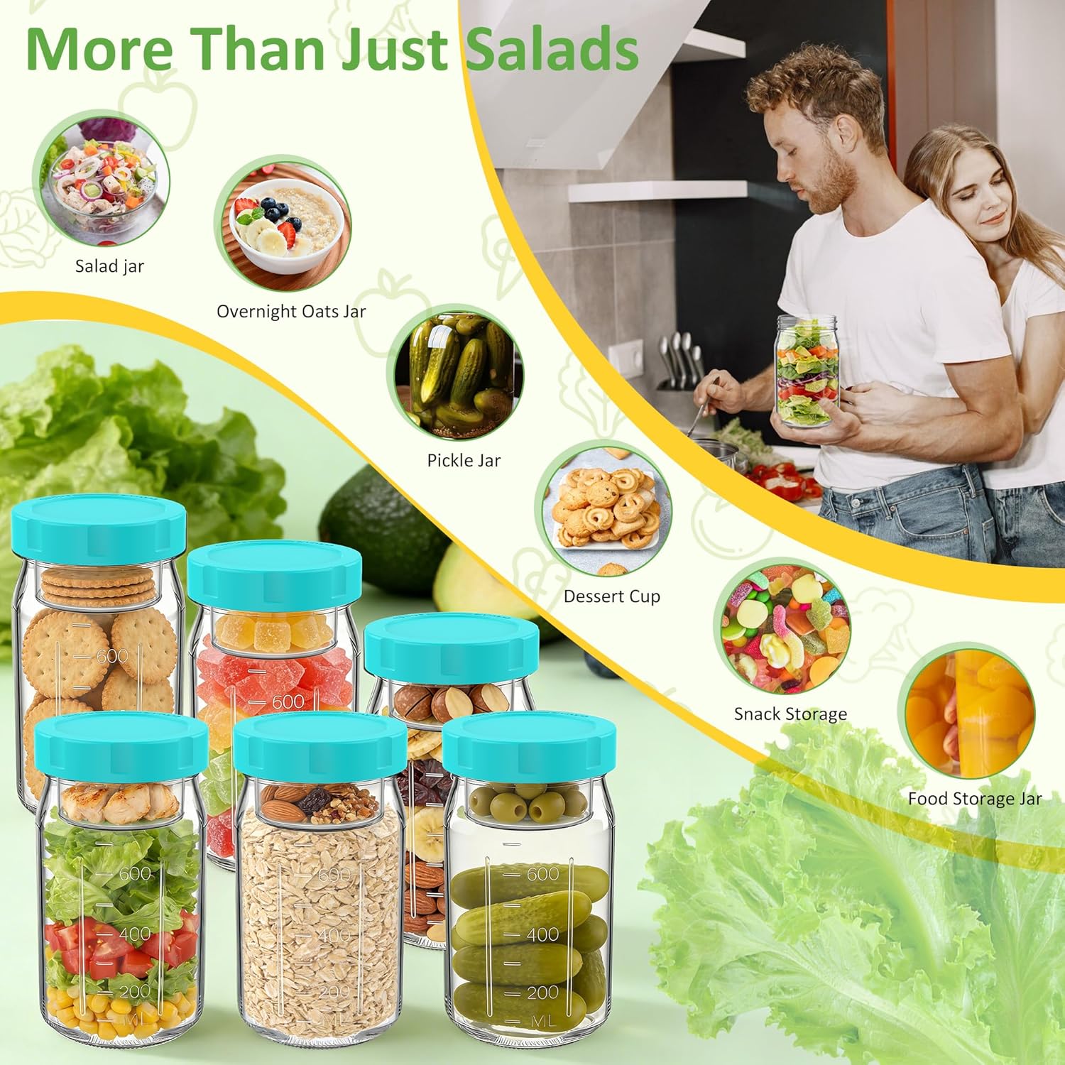 Meal-Prep-Gläser mit Deckel-Set, 4 x 950 ml Einmachgläser, auslaufsicherer/vertikal geschichteter Meal-Prep-Behälter, ideal zum Mitnehmen, für Salate, Marmelade, Overnight Oats und zum Öffnen von Fertiggerichten – Bild 8