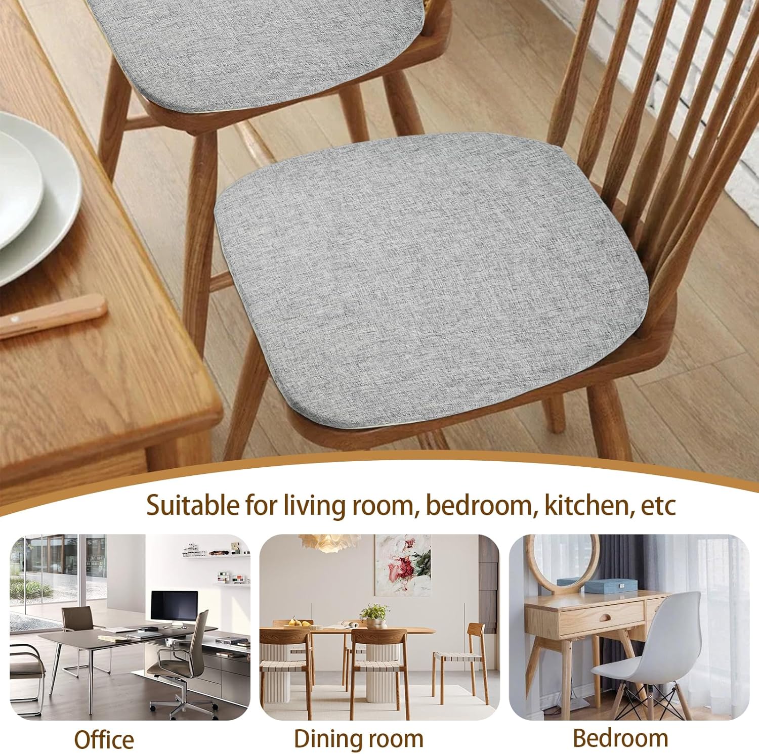 2er-Set Stuhlkissen 40 x 42 x 3 cm mit Bändern, abnehmbarer Bezug mit Reißverschluss, waschbares Sitzkissen, rutschfeste Stuhlkissen, ideal für Zuhause, Büro, Küche, Esszimmer – Bild 6