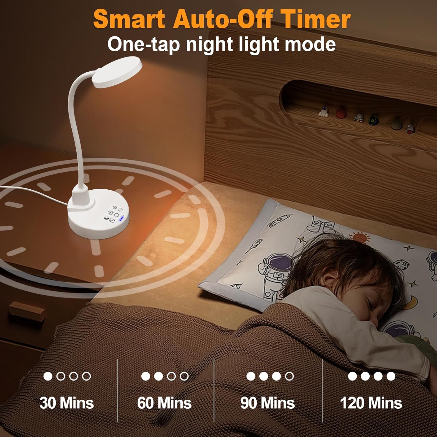 15 W LED-Schreibtischlampe mit USB-A & USB-C – Dimmbar, 3 Farbtemperaturen, 5 Helligkeitsstufen, 4 Timer, flexibler 360°-Schwanenhals, augenfreundlich, Tischlampe für Büro & Schlafzimmer – Weiß – Bild 5