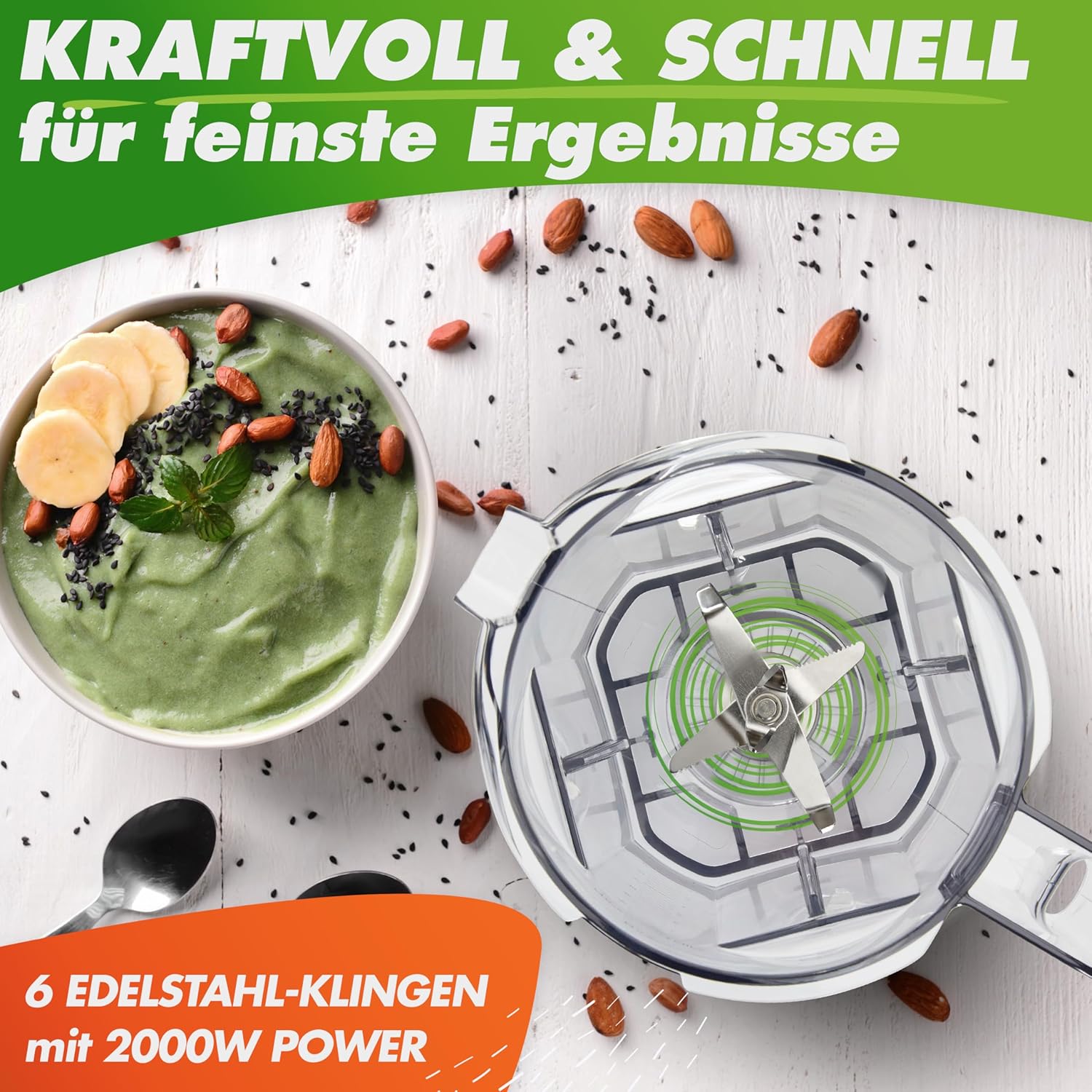 Nutrilovers NUTRI-BLENDER MAX+ Hochleistungsmixer 2000 W, Hochleistungs-Smoothie-Maker, Profi-Mixer – 2 l Tritan, BPA-frei, 9 Stufen, digitaler Timer mit Smoothie-Rezeptbuch – Bild 4