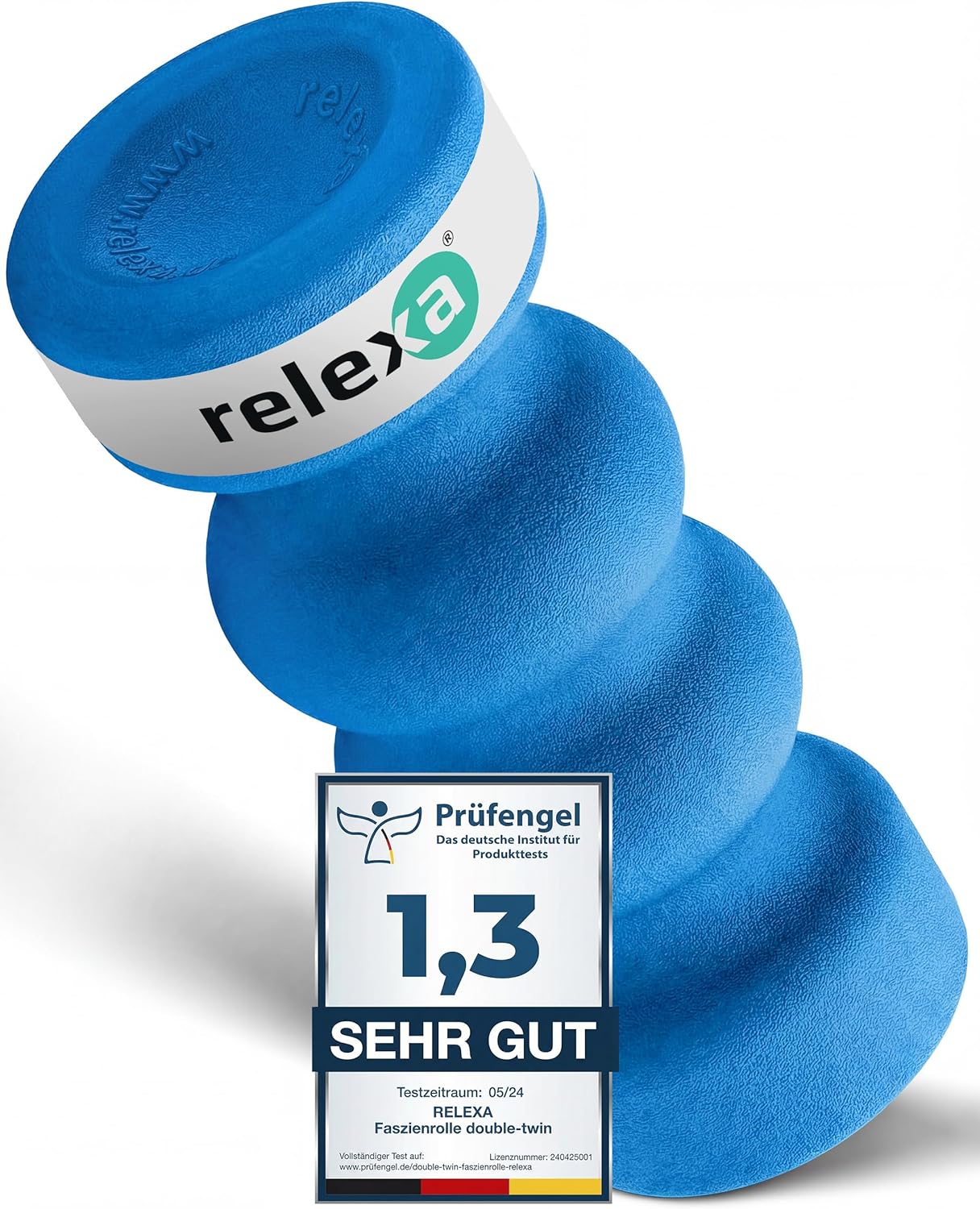 Relexa Double Twin Faszienrolle – Ideal zur Massage bei Rückenschmerzen und als Fitness-Trainingsergänzung – Premium-Material – 14 cm x 35 cm – Blau