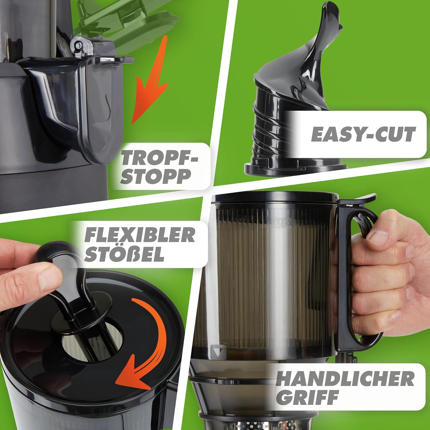 Nutrilovers Slow Juicer Nutri-Press Max Ganzfrucht-Entsafter mit XXL-135-mm-Öffnung, BPA-frei, inklusive Saftflasche, Slow-Juice-Rezeptbuch – Bild 5