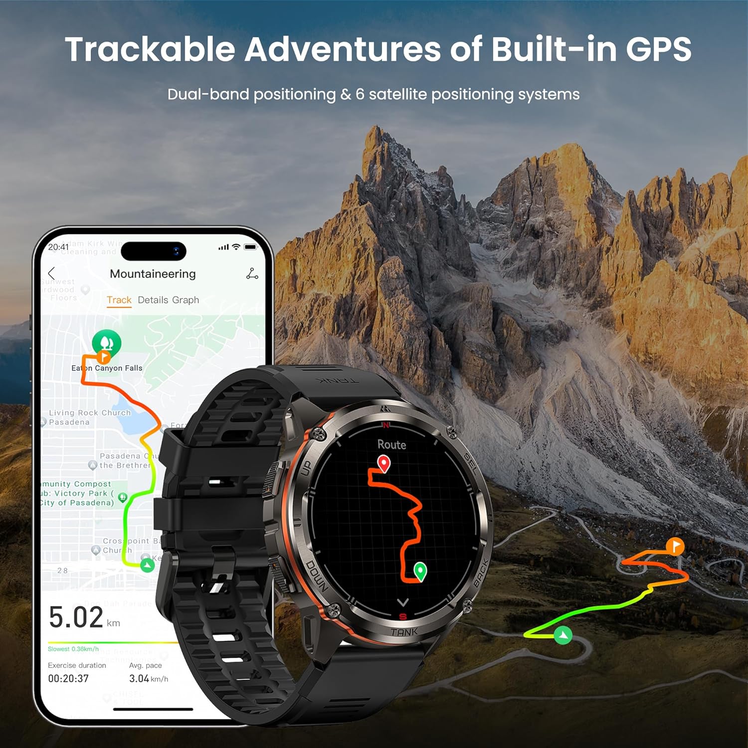KOSPET Tank 3 Ultra 2 Smartwatch Herren mit GPS,60+ Tage Akku, 1.43" AMOLED, 5ATM Wasserdicht,Bluetooth-Anrufe, KI-Sprachassistent,24/7 Herzfrequenz, SpO2, Schrittzähler(Schwarz) – Bild 3