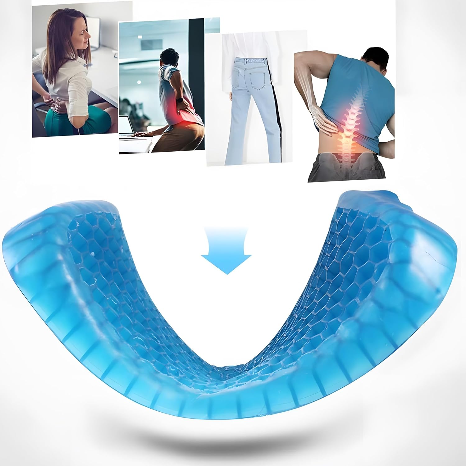 Retoo Gel-Komfort-Sitzkissen, ergonomisches Sitzkissen für Bürostuhl, Auto, mehr Sitzkomfort, Sitzpolsterung, dickes Gelkissen – Bild 4