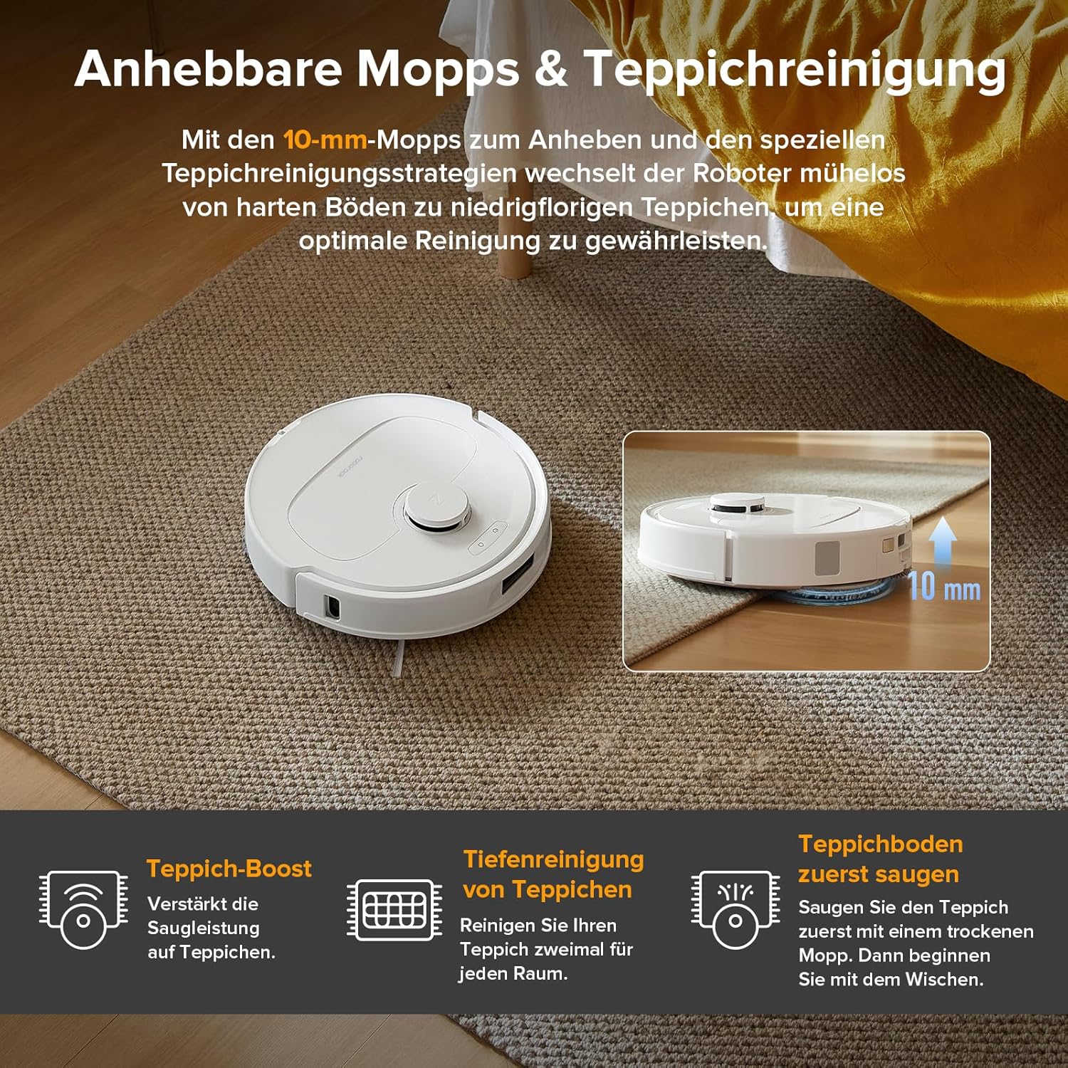 roborock Qrevo Series Roboterstaubsauger mit Wischfunktion, 8000 Pa Saugleistung (verbessert durch Qrevo S), Anti-Tangling-Seitenbürste, Hindernisvermeidung, LiDAR-Navigation, All-in-One-Dock, Weiß (QV 35A-Set) – Bild 6