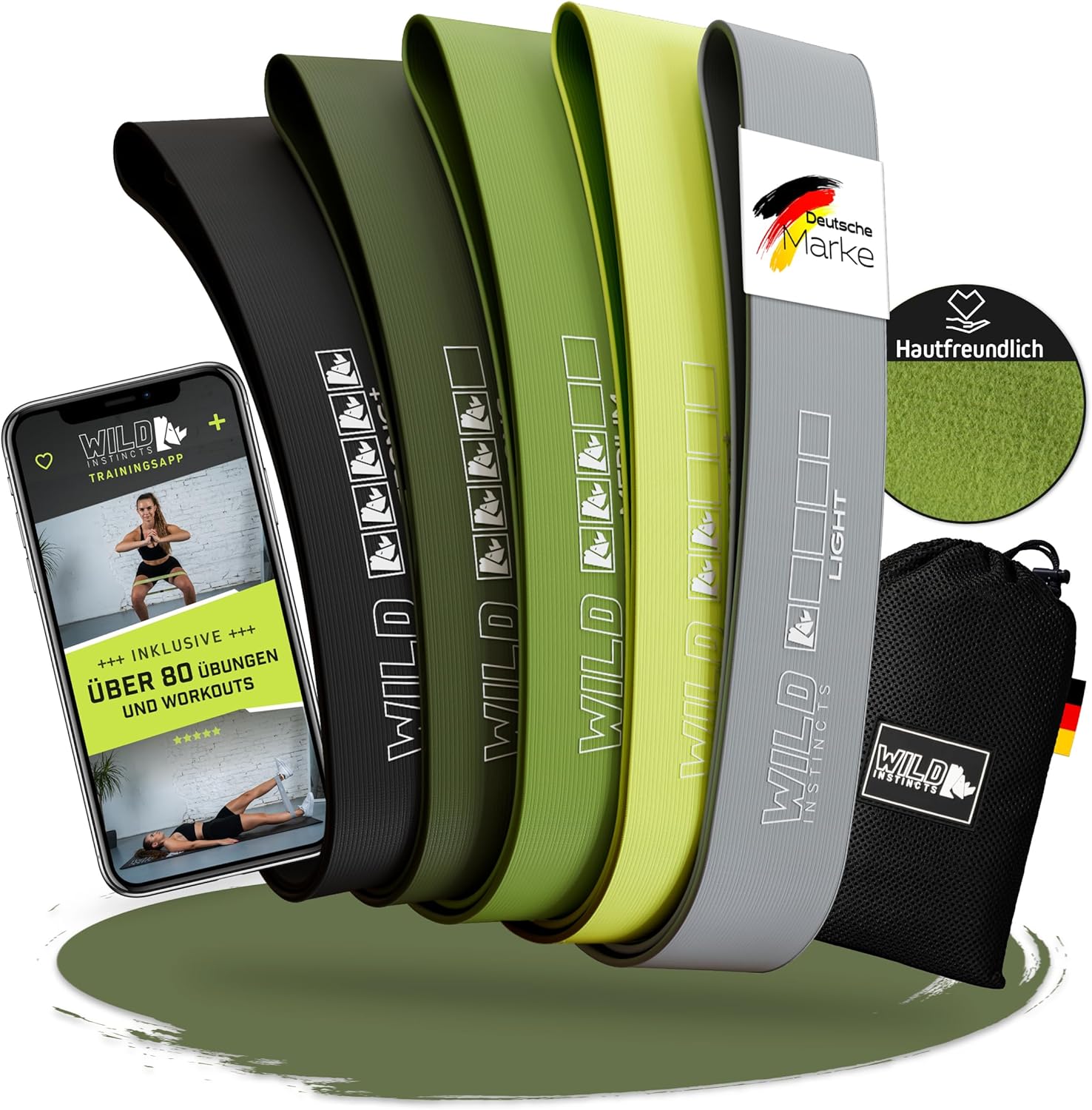 Wild Instincts Loop Bands Set aus Stoff – Minibänder Stoff für Krafttraining – Fitnessbänder Stoff – Mini Resistance Band – Miniband Fitness – Stretchband Fitness mit WebApp