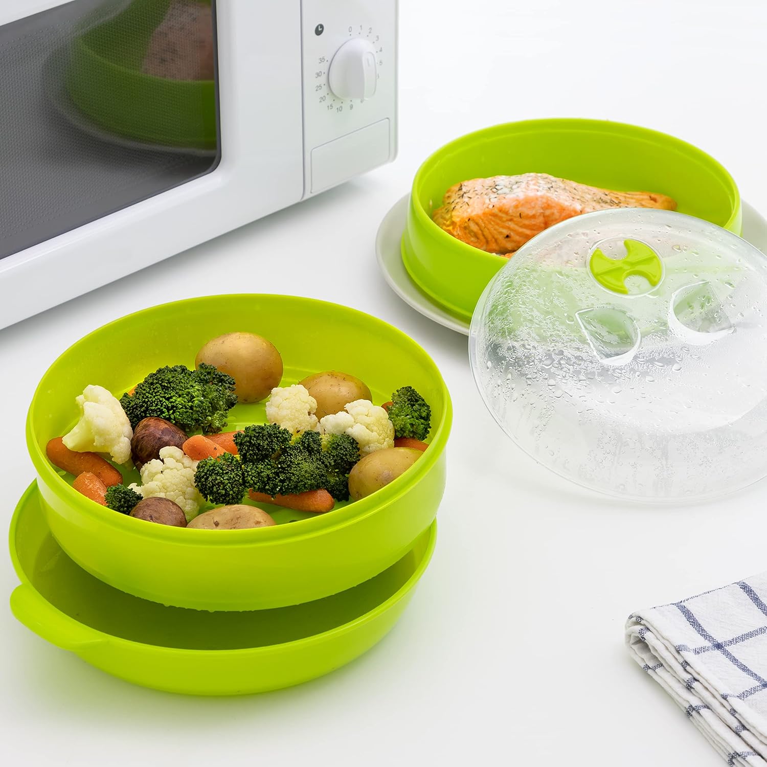 InnovaGoods Fresh Mikrowellen-Doppeldampfgarer, Grün, 22 x 12/17 cm – Bild 4