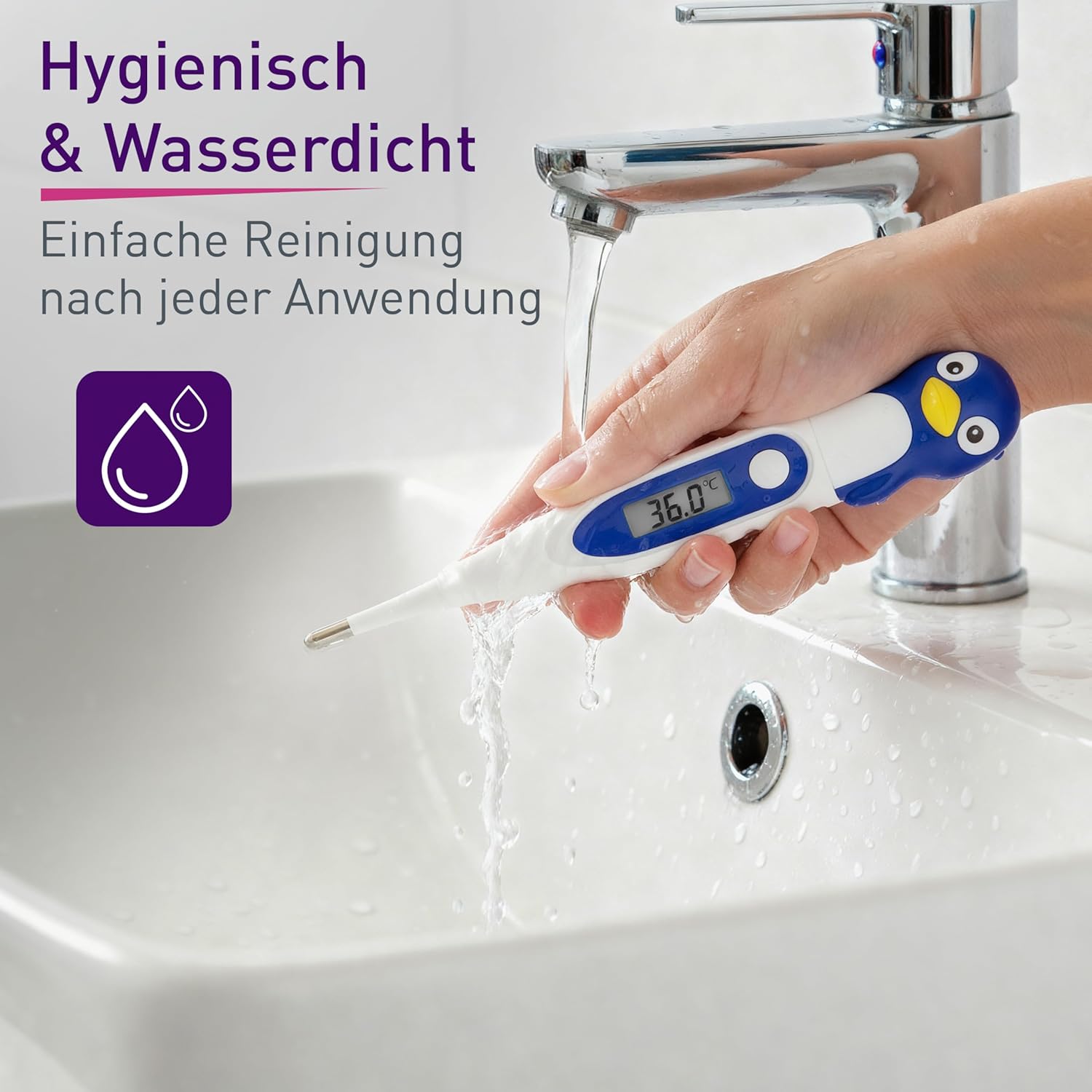 scala SC 44 flex Digitales Fieberthermometer für Babys und Kinder – 10 Sekunden Messzeit, flexible Spitze, Fieberalarm, wasserdicht – oral, rektal und axillär – Pinguin-Motiv – Bild 5