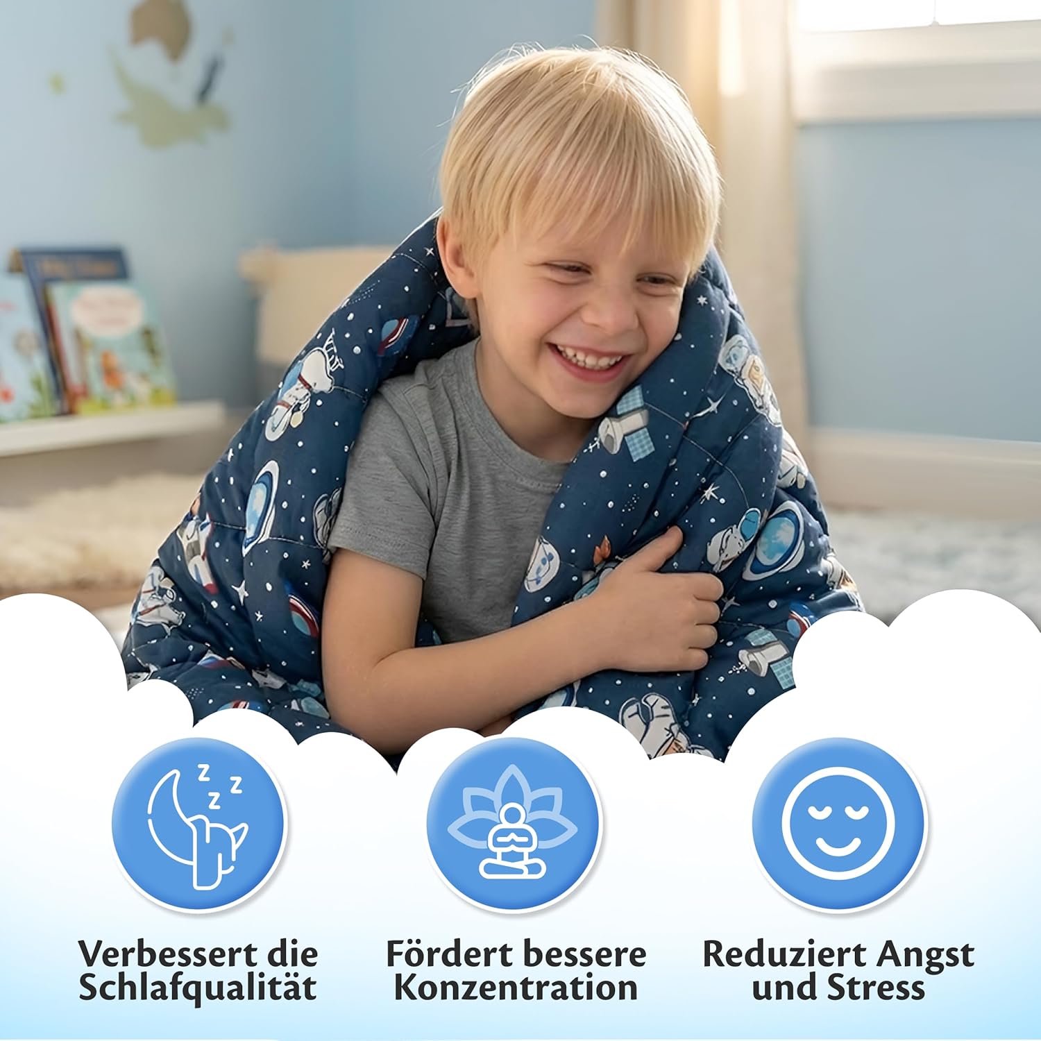 Ella Gewichtsdecke für Kinder, 2,4 kg, 90 x 120 cm – Therapiedecke zum Stressabbau und bei Angstzuständen, hypoallergene Glasperlen, weiche und kühlende Außenschicht aus Baumwolle für Kinder von 15–25 kg – Platz – Bild 3