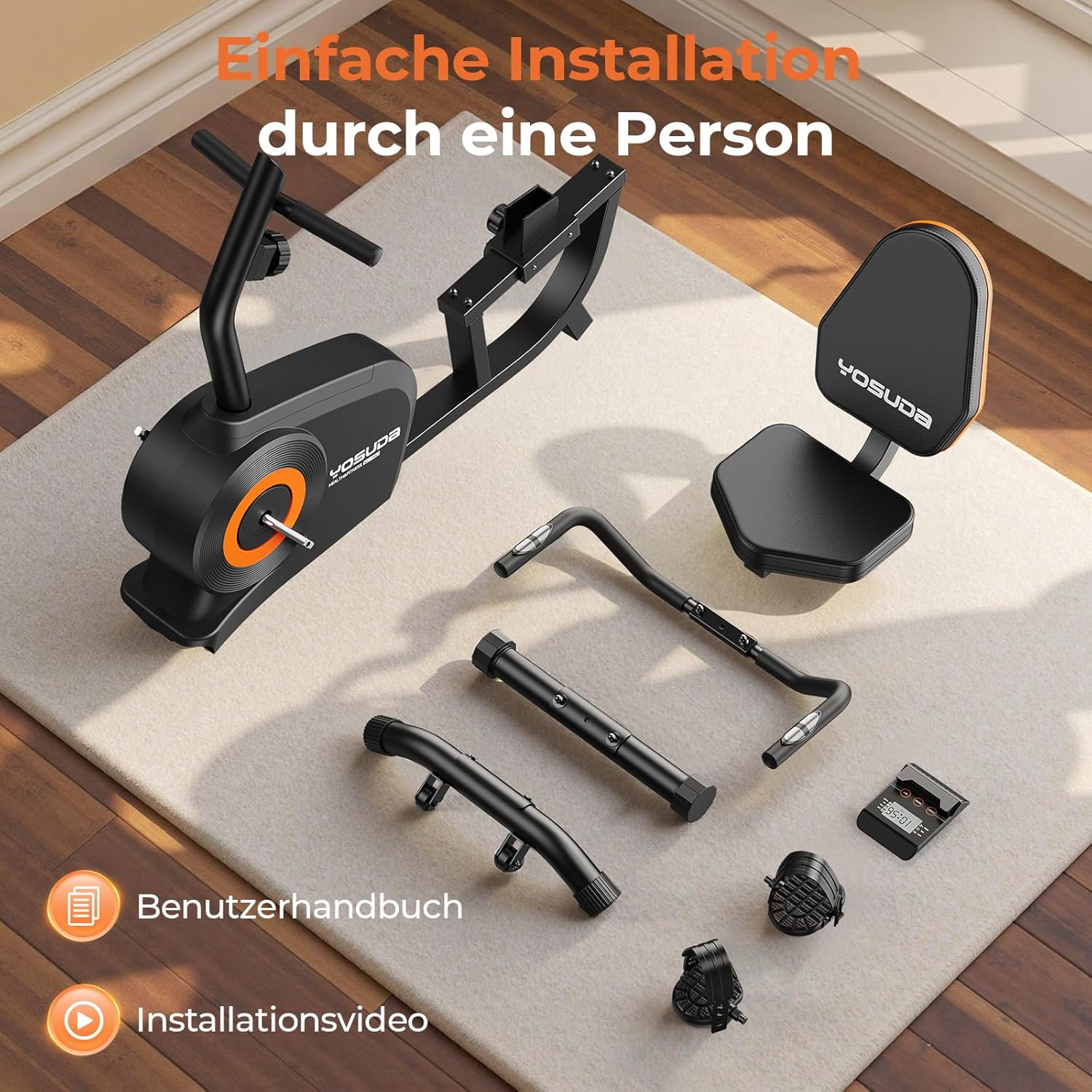 YOSUDA Liegeergometer Testsieger, 16 Widerstufen, Magnetbremse, Leise Liegerad Heimtrainer, verstellbarer Sitz, einfache Montage, LCD-Display und Pulssensoren, 160kg, Heimtrainer Fahrrad für Zuhause – Bild 8