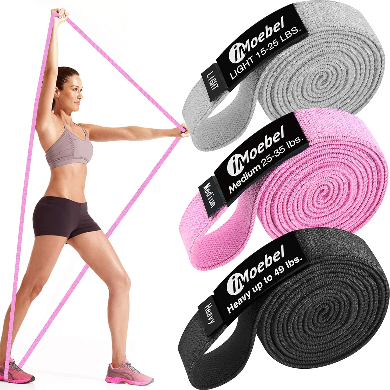 Fitnessband Stoff-Widerstandsbänder – Lange Widerstandsbänder, rutschfestes Gymnastikband, Klimmzugband für Krafttraining, Crossfit, Yoga, Heimtraining – Bild 8