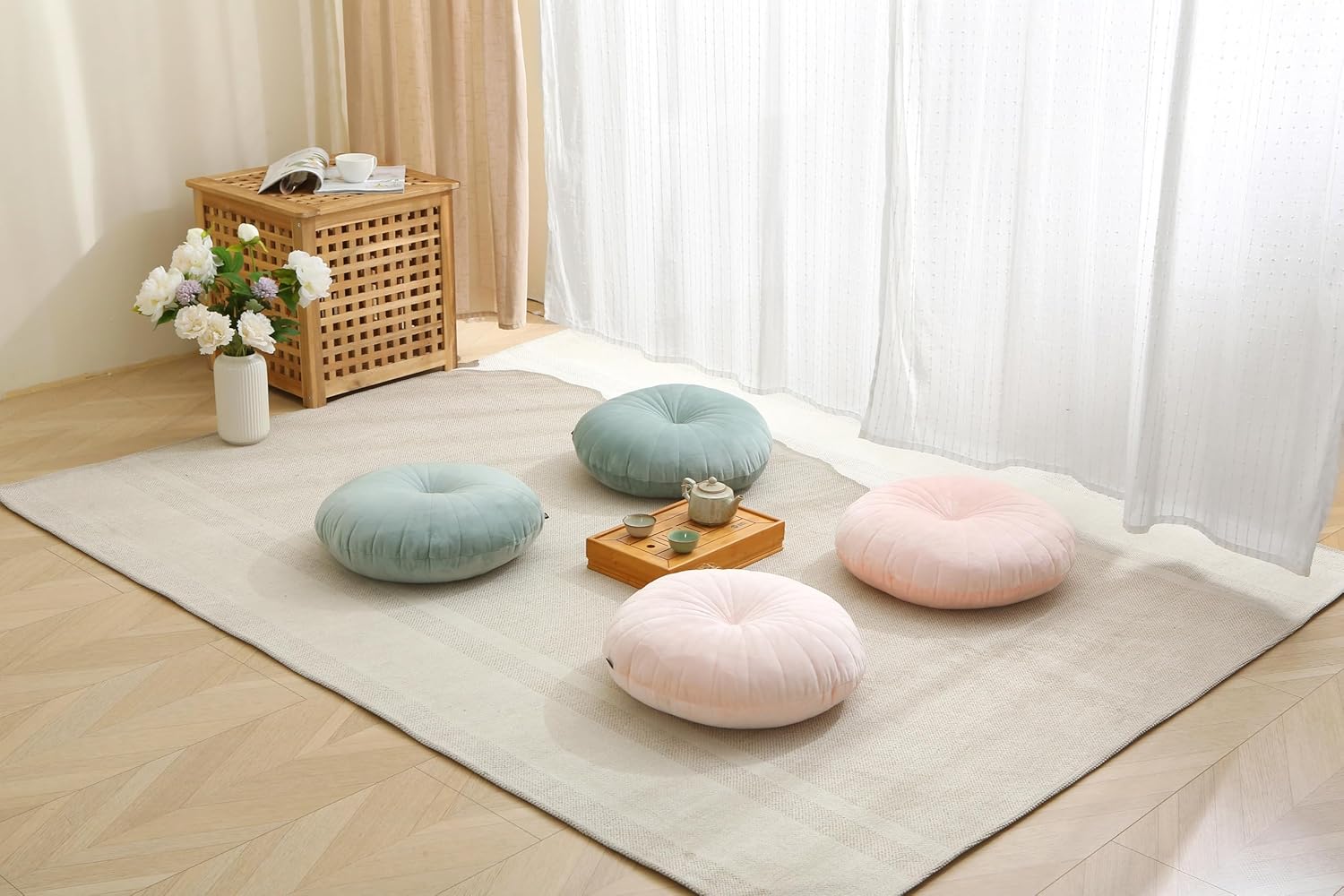 Bodenkissen & Meditationskissen, rund, großes dickes Sitzkissen für Erwachsene, Samt-Yoga-Bodenkissen, 45,7 cm (grün) – Bild 5