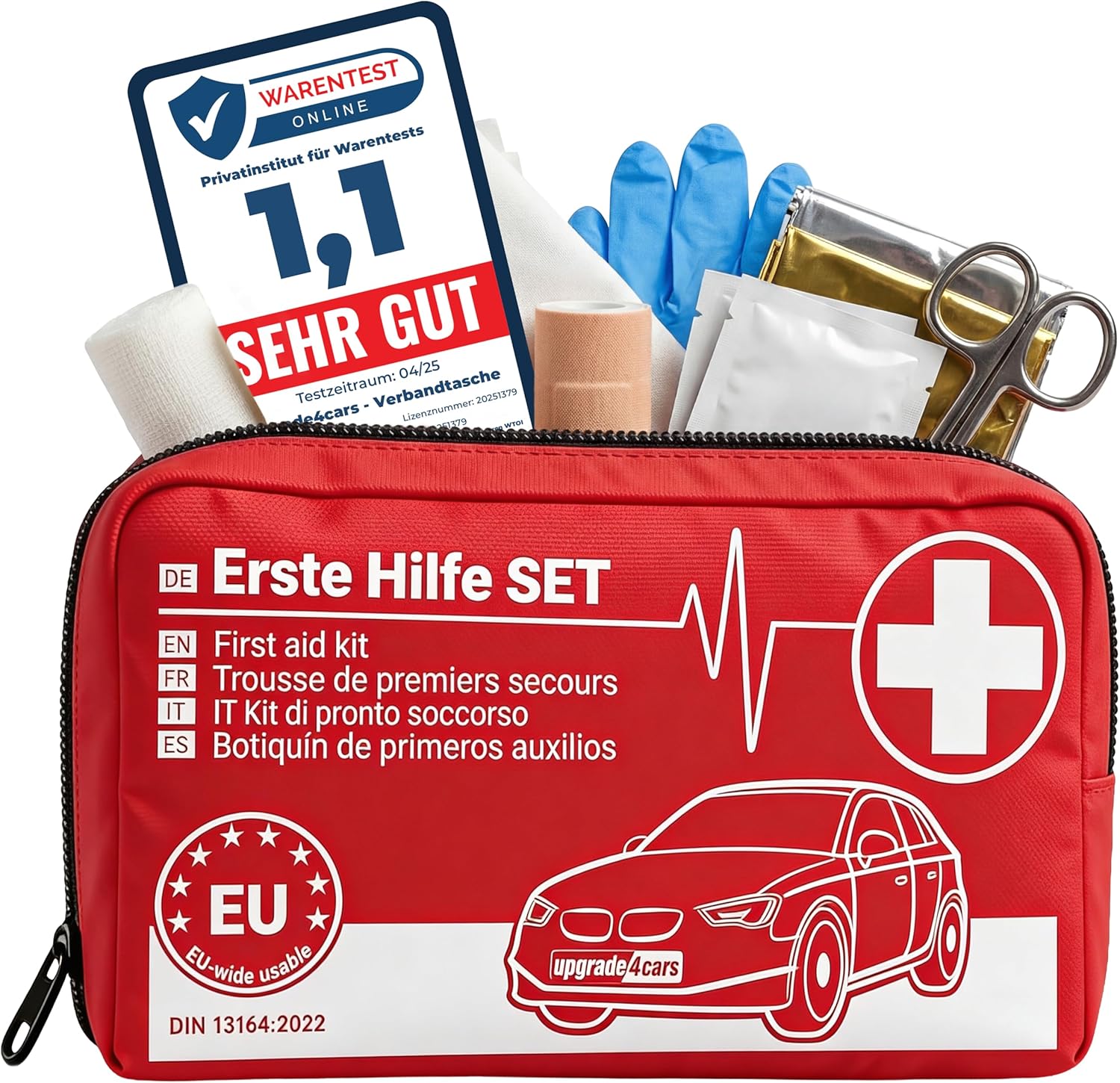 Upgrade4cars Auto-Verbandskasten 2026 DIN 13164, Erste-Hilfe-Set, europaweit gültige Erste-Hilfe-Tasche, auch für zu Hause und unterwegs
