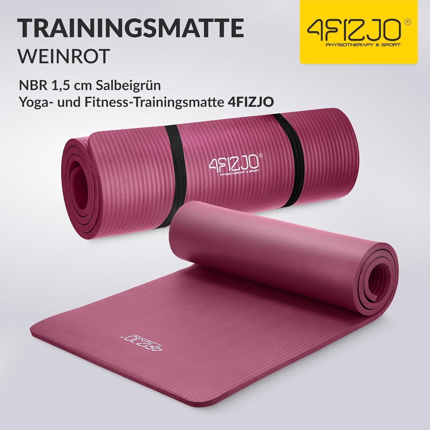 4FIZJO Fitnessmatte mit Tragegurt, Maße 180 x 60 cm, NBR-Schaum, rutschfest, Komfort, In & Outdoor, Pilatesmatte, Yogamatte, Sportmatte, Gymnastikmatte, Trainingsmatte – Bild 2