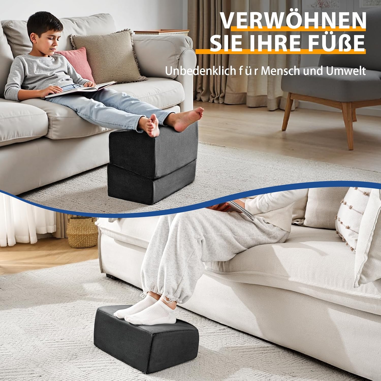 Fußstütze unter dem Schreibtisch, höhenverstellbarer Büro-Fußhocker für Bürostuhl und Gaming-Stuhl, ergonomisches Fußkissen, Schreibtisch-Fußhocker mit waschbarem Bezug für Zuhause, Fußstützenkissen – Bild 8