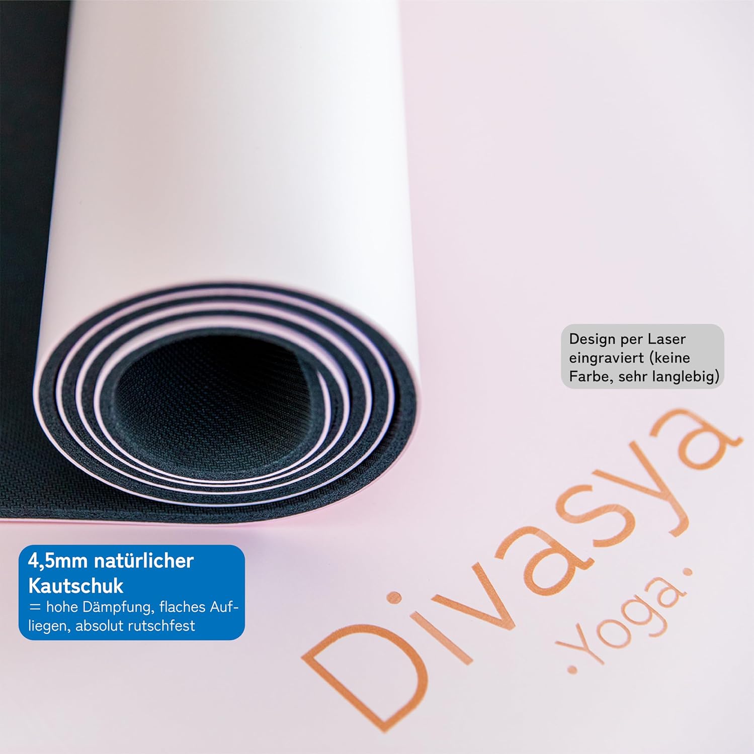 Rutschfeste Premium-Yogamatte: Rutschfester Naturkautschuk und japanische Profi-Griffoberfläche | 185 x 68 x 0,45 cm | Tragegurt | 4,5 mm dicke Yogamatte, rutschfest – Bild 2