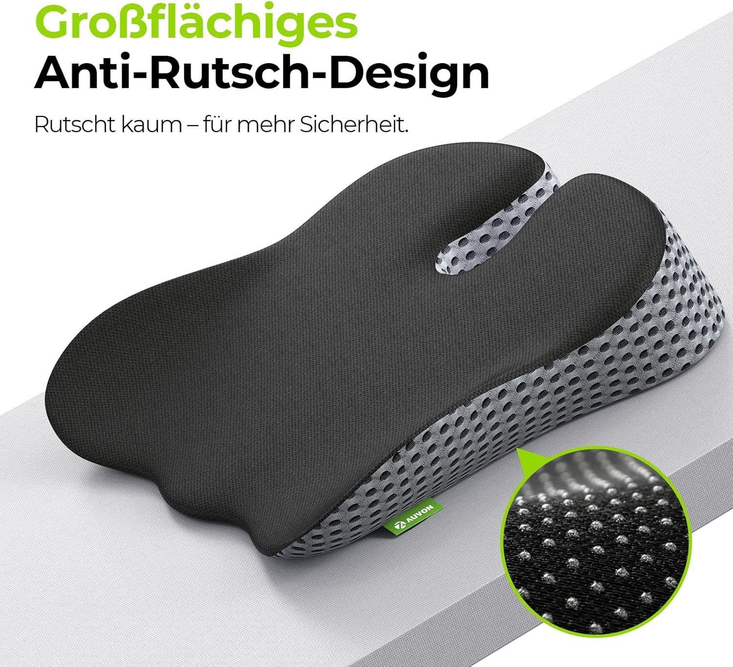 AUVON U-förmiges Auto-Keilkissen mit Sitzerhöhung und Haltungsunterstützung, Memory-Schaum-Sitzkissen zur Linderung von Steißbein-, Rücken- und Ischiasschmerzen, rutschfeste Unterseite – Bild 6