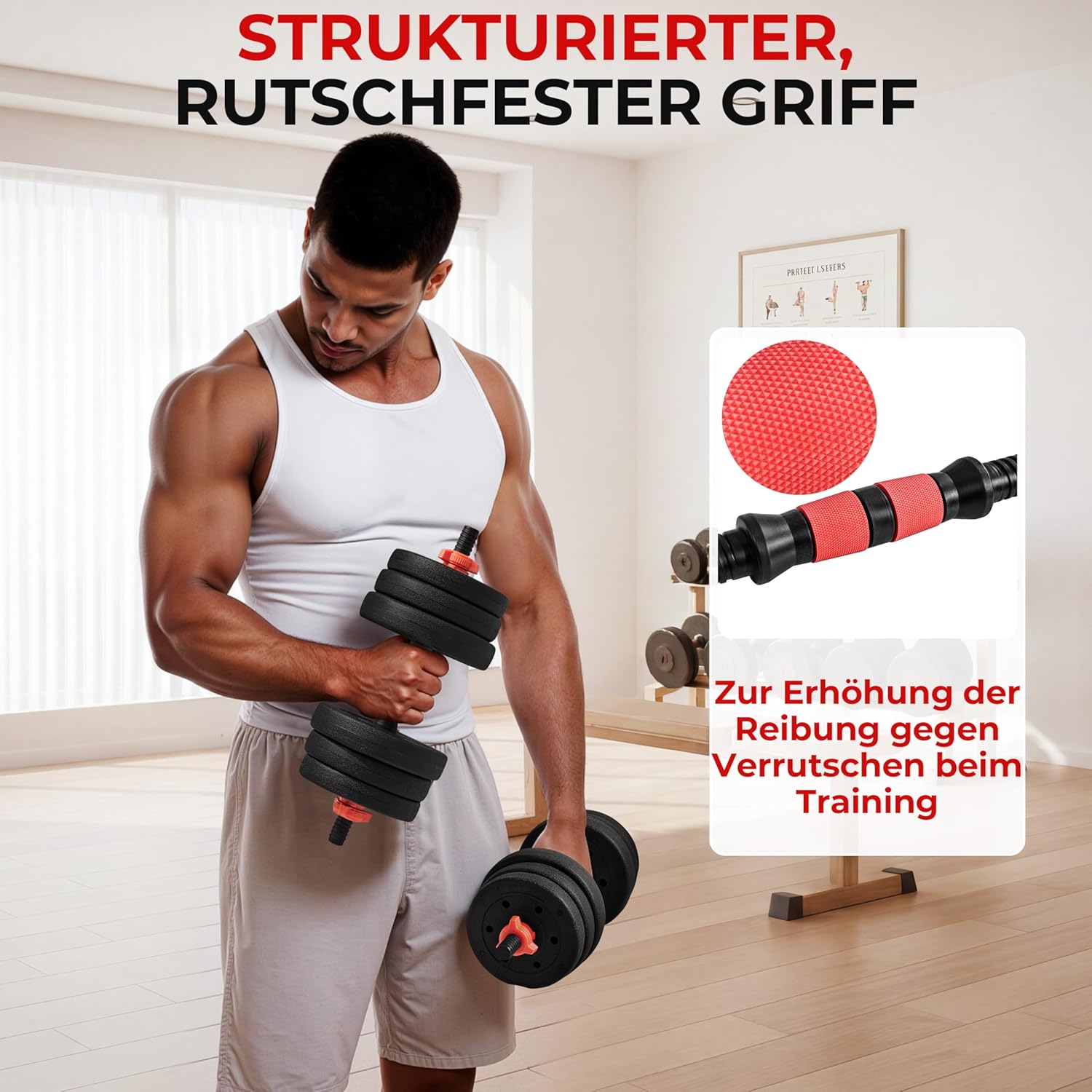Yaheetech Kurzhantel-Set mit Verbindungsstange, verstellbare Kurzhanteln und Langhantel-Set, 20 kg freie Gewichte mit 12 Hantelscheiben und doppelten Sicherheitsverschlüssen für das Krafttraining zu Hause – Bild 5