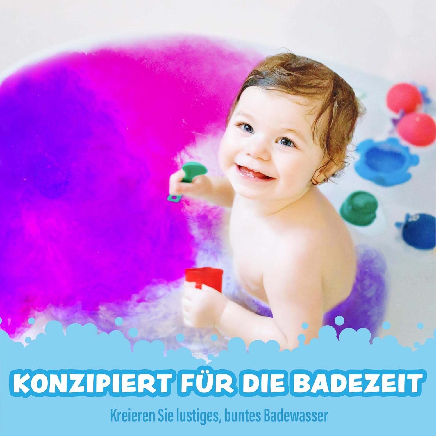 Tub Works® Farbiges Schaumbad, 150 Stück | Ungiftig und parfümfrei | Sprudelnde farbige Badetabletten für Kinder | Aquarelle erstellen | Wassertabletten in 7 Farben | Badebomben zum Baden – Bild 3