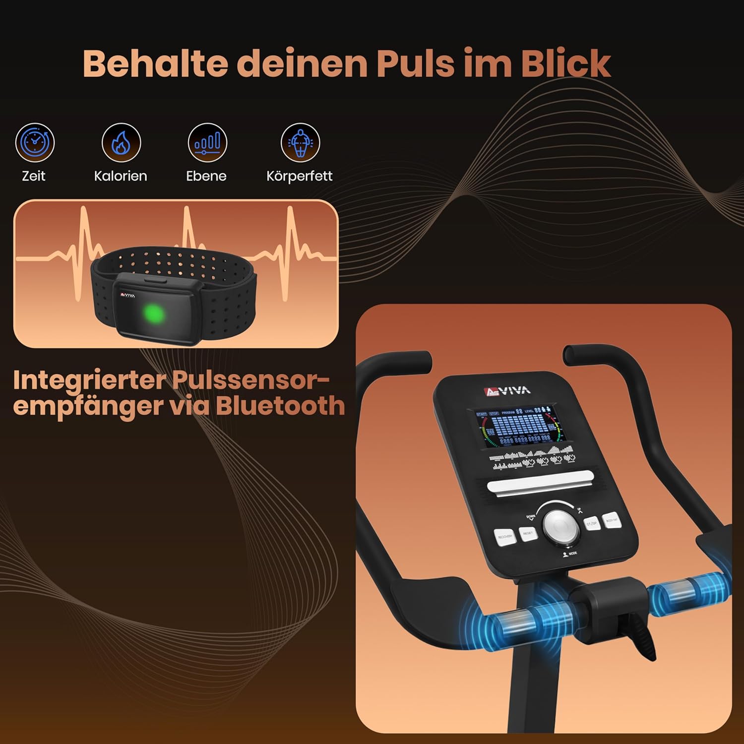 AsVIVA H22 Heimtrainer-Ergometer – Indoor-Bike mit 12 kg Schwungmasse, Bluetooth & App-Steuerung, Pulsmessung, leiser Riemenantrieb, Fitnessgerät für Cardio- & Ausdauertraining zu Hause – Bild 10