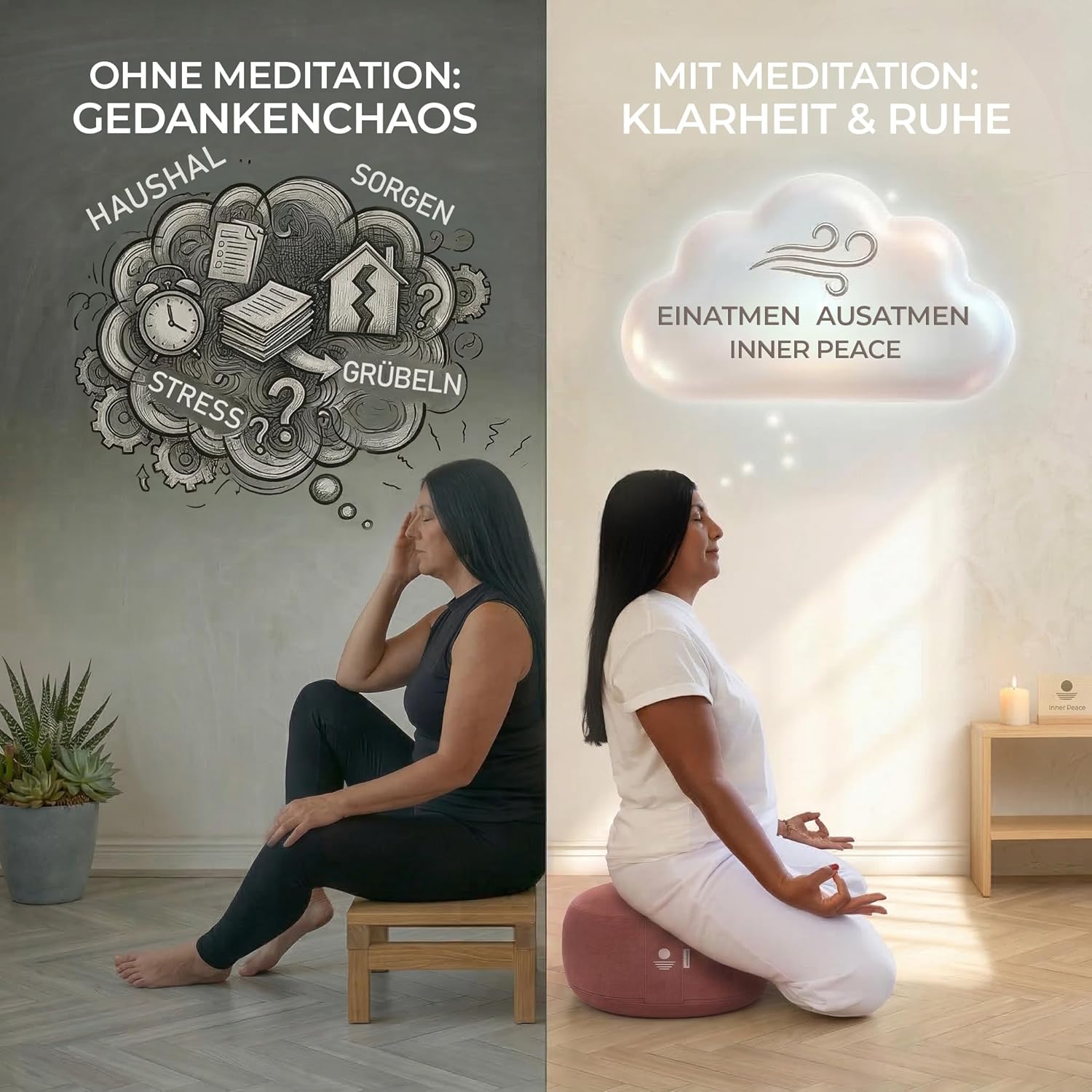 Inner Peace Yogakissen Meditationskissen aus 100 % Bio-Baumwolle und mit Bio-Dinkelspelzfüllung | Yogakissen Rundes Yoga-Sitzkissen, Yogakissen-Meditationskissen, Yoga-Meditationskissen – Bild 6