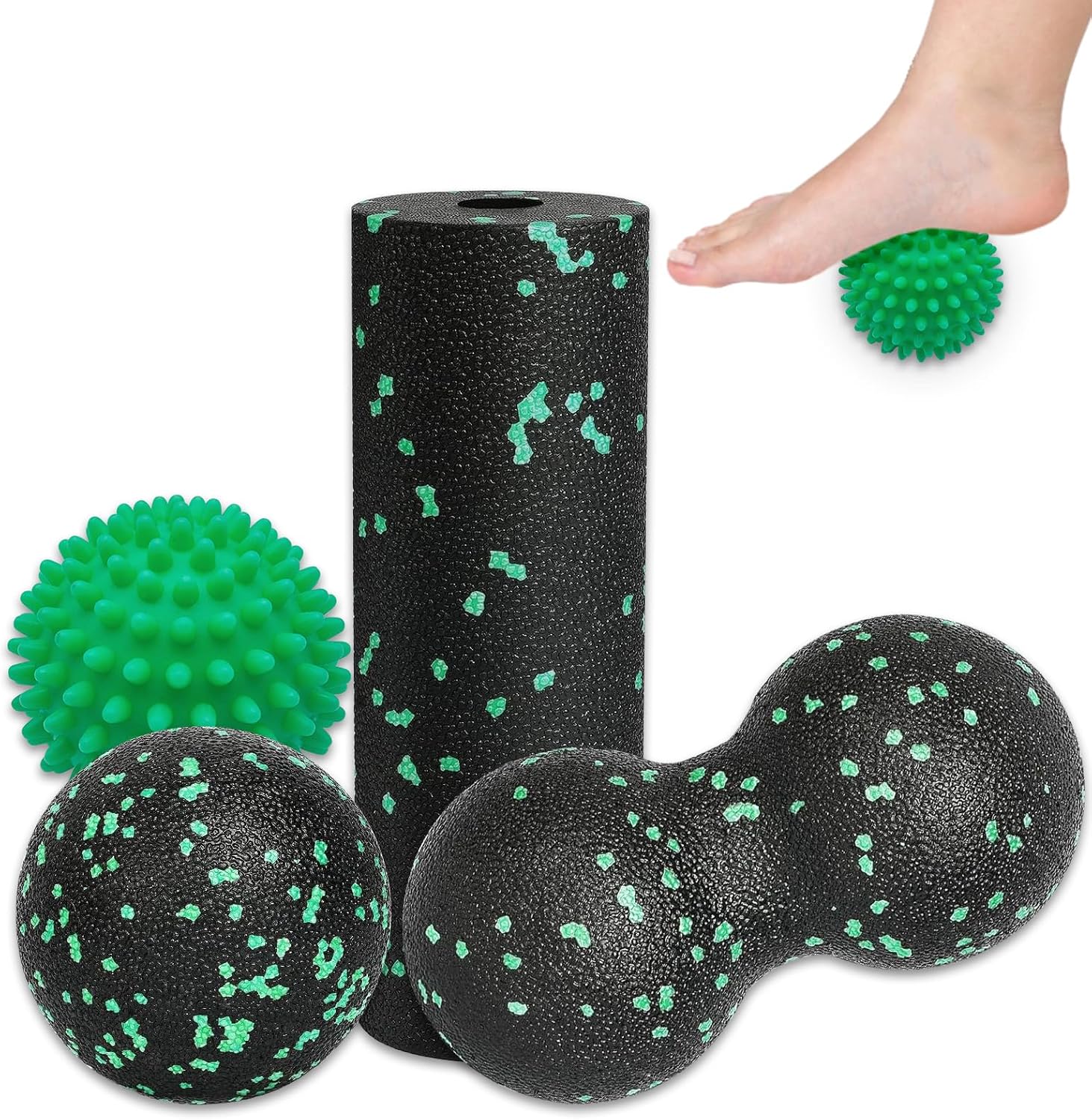 4er Set Faszienball Set, Blackroll Ball, Faszienrolle klein, Massagebälle, Igelball, Fußmassage und Duoball, Massageball für Wirbelsäule, Rücken, Nacken, Fuß, Faszientraining, Schmerzlinderung