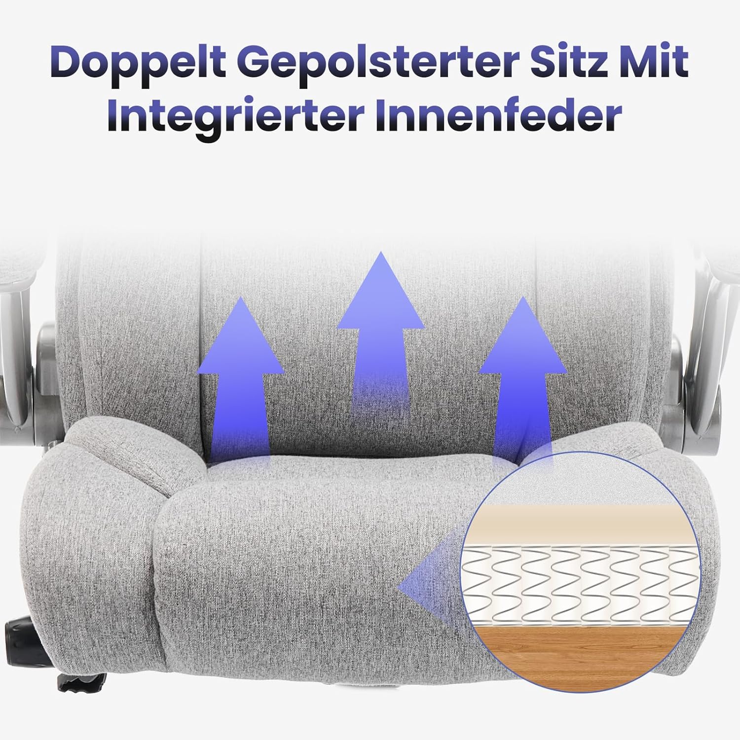 COLAMY Ergonomischer Bürostuhl, Chefsessel mit hoher Rückenlehne, ergonomischer 360°-Drehstuhl für Büro, Schreibtischstuhl, Stoffstuhl mit verstellbarem Neigungsverschluss, Grau – Bild 9