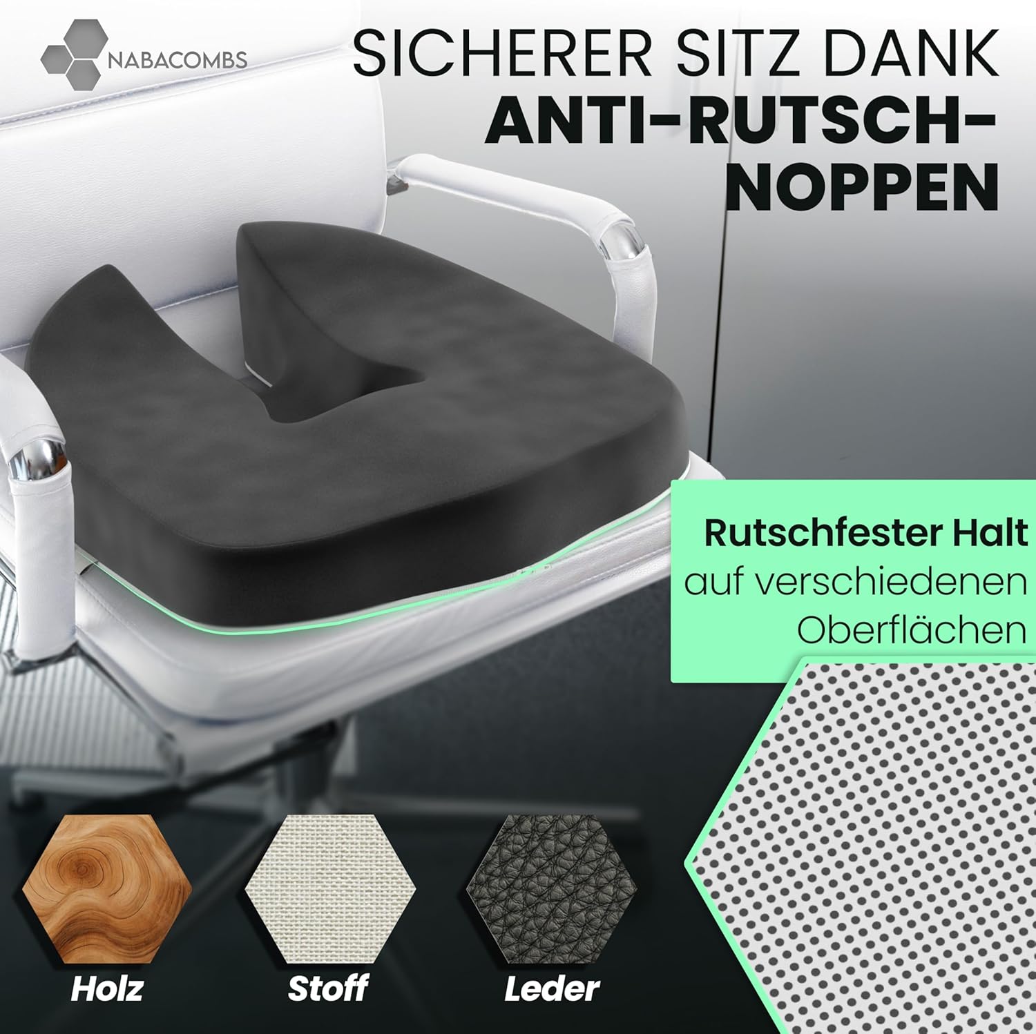 Orthopädisches Sitzkissen – ergonomisch, Memory-Schaum, entlastet Steißbein und Rücken, gebrauchsfertig – IGR-zertifiziert und Öko-Tex-zertifiziert, ideal für Büro, Auto, Reisen und Schwangerschaft – Bild 4