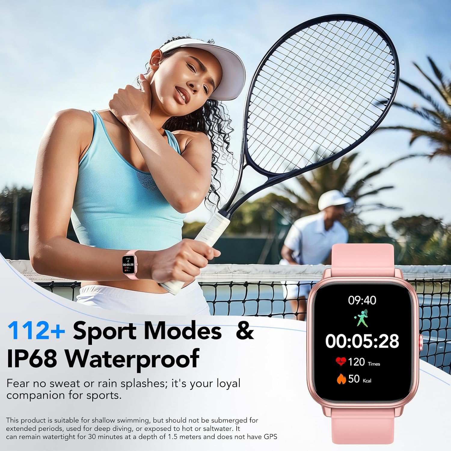 Smartwatch für Damen und Herren, 1,83 Zoll HD-Touchscreen, 20 Tage Akkulaufzeit, Fitnessuhr mit Herzfrequenzmesser, Schlafmonitor, Schrittzähler, Bluetooth-Anruffunktion, 112+ Sportmodi, IP68 – Bild 4