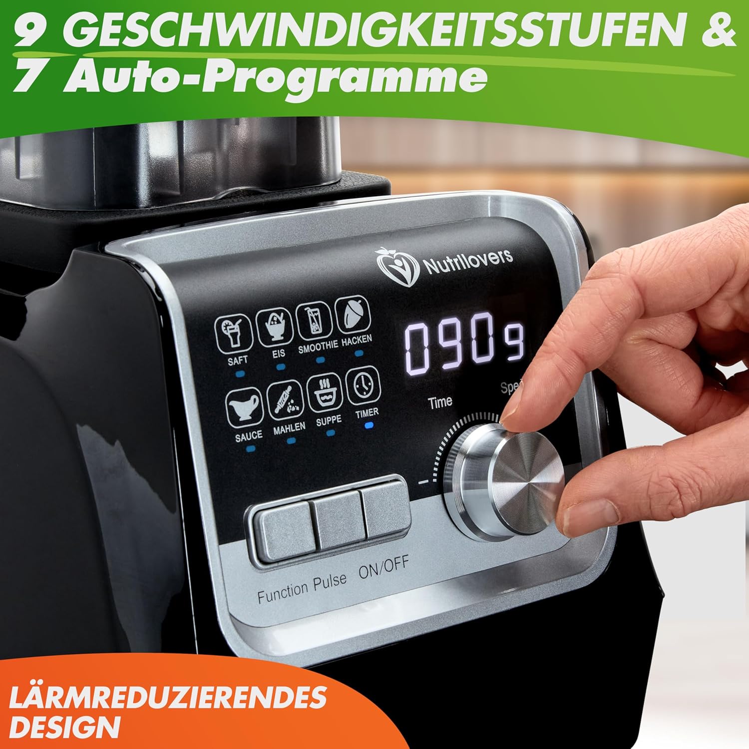 Nutrilovers NUTRI-BLENDER MAX+ Hochleistungsmixer 2000 W, Hochleistungs-Smoothie-Maker, Profi-Mixer – 2 l Tritan, BPA-frei, 9 Stufen, digitaler Timer mit Smoothie-Rezeptbuch – Bild 5