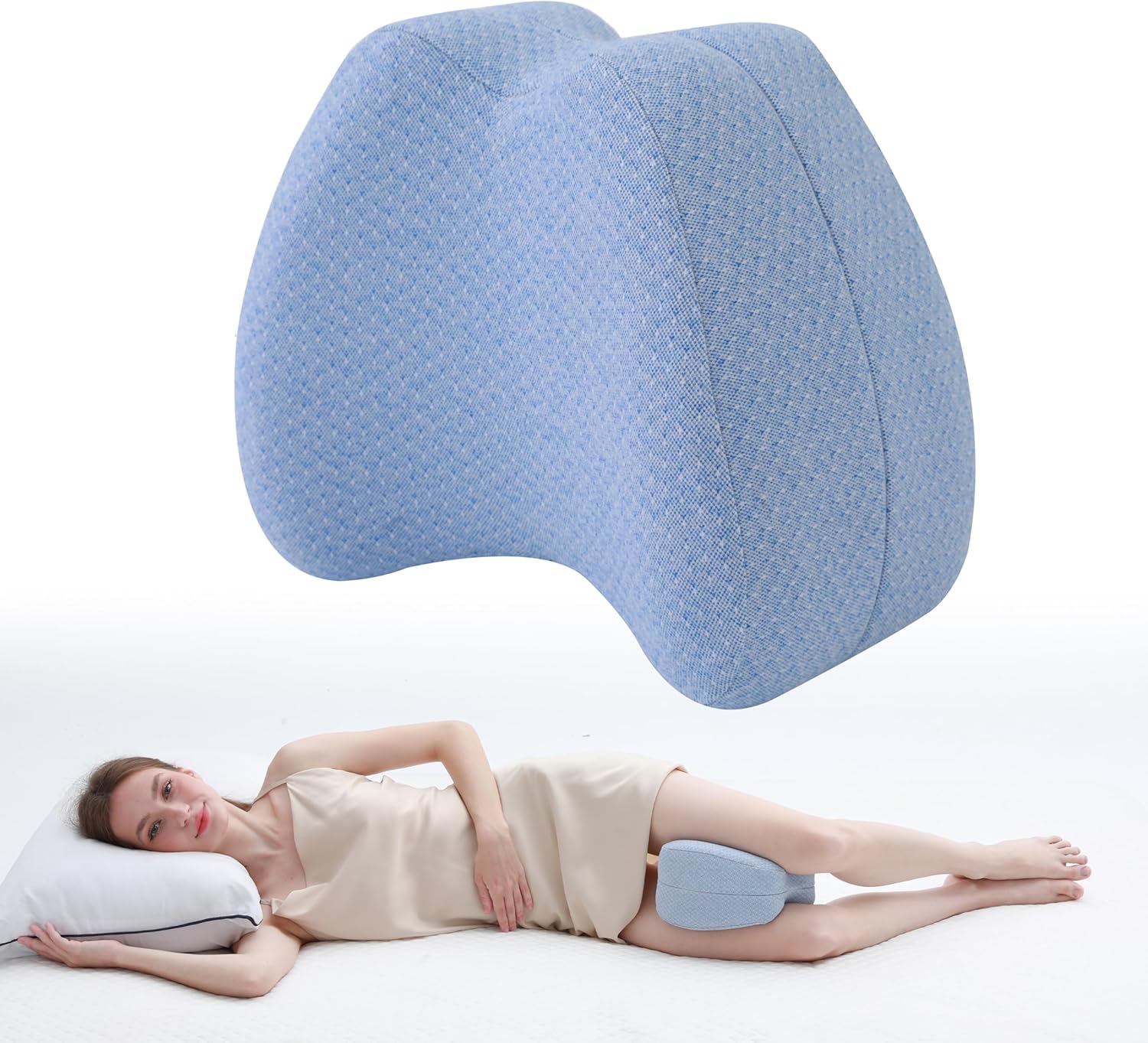 WORKKOOL Ergonomisches Kniekissen gegen Schmerzen – Orthopädisches Beinkissen für Beine, Hüfte & Rücken – abnehmbarer, waschbarer Bezug (blau)